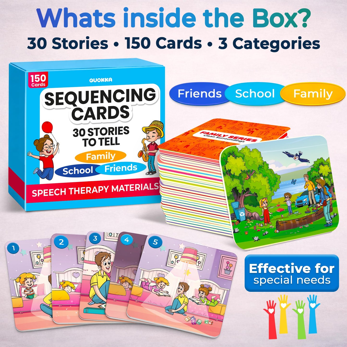 QUOKKA Sequencing Cards for Toddlers - Speech Therapy Materials for Kids - Create a Story Cards Sentence Building - Autism Aba Therapy Social Skills - Storytelling Picture Game