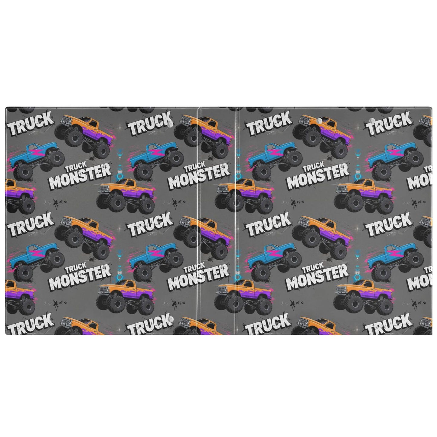 Monster Truck Black Round Ring Binders 1.5 Inch Racing Cars 3 Ring Clipboard Binder for Office School Work Supplies File Folder 200 Sheet Capacity