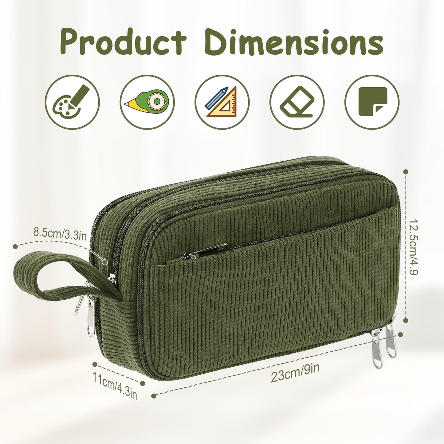 BuyCard Large Capacity Corduroy Pencil Case, Green Zipper Pouch, Aesthetic Pen Pouch, Supplies Organizer for Teen Girls Boys Women Men, Teacher Appreciation Gifts, Fathers Day Gift