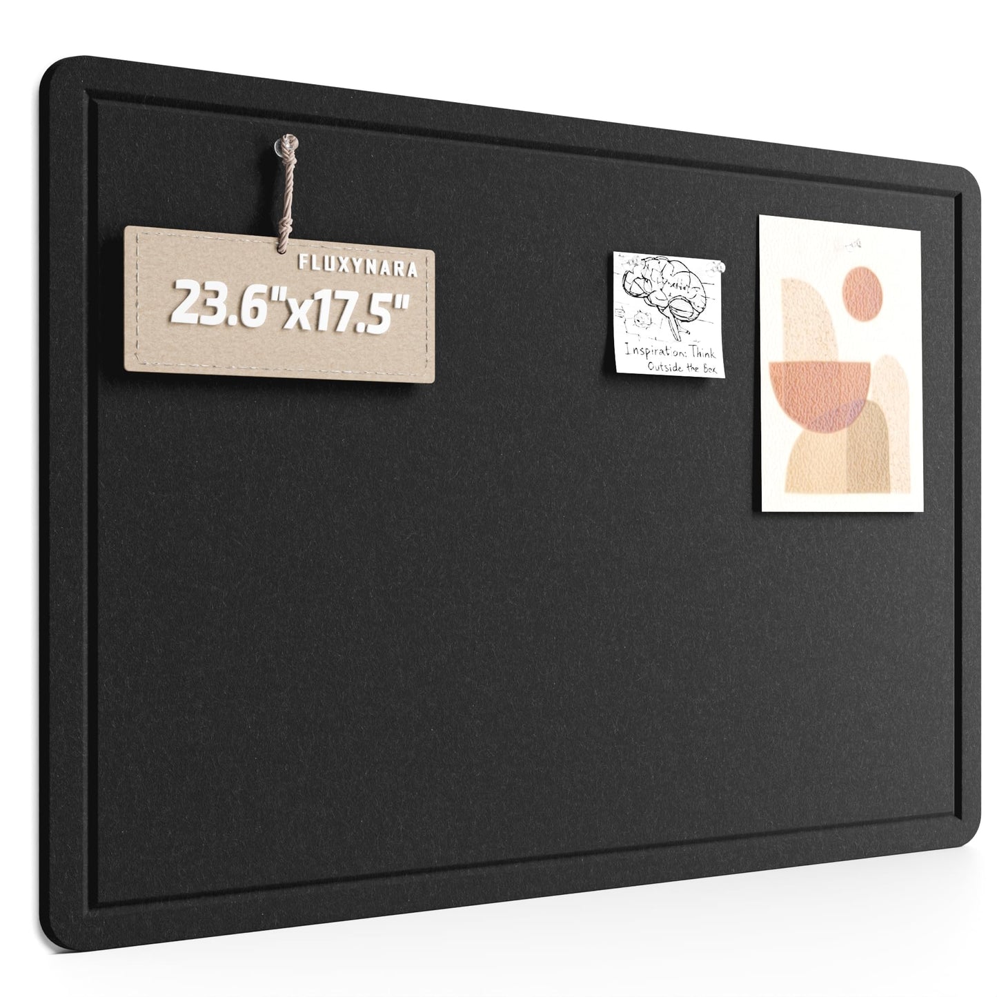 Fluxynara Bulletin Board, 23.6" x 17.5" Cork Board Alternative with 12 Safe Removable Adhesive Tabs, Foldable Felt Pin Board for Home Office, Classroom, Bedroom,Entryway for Walls—Black
