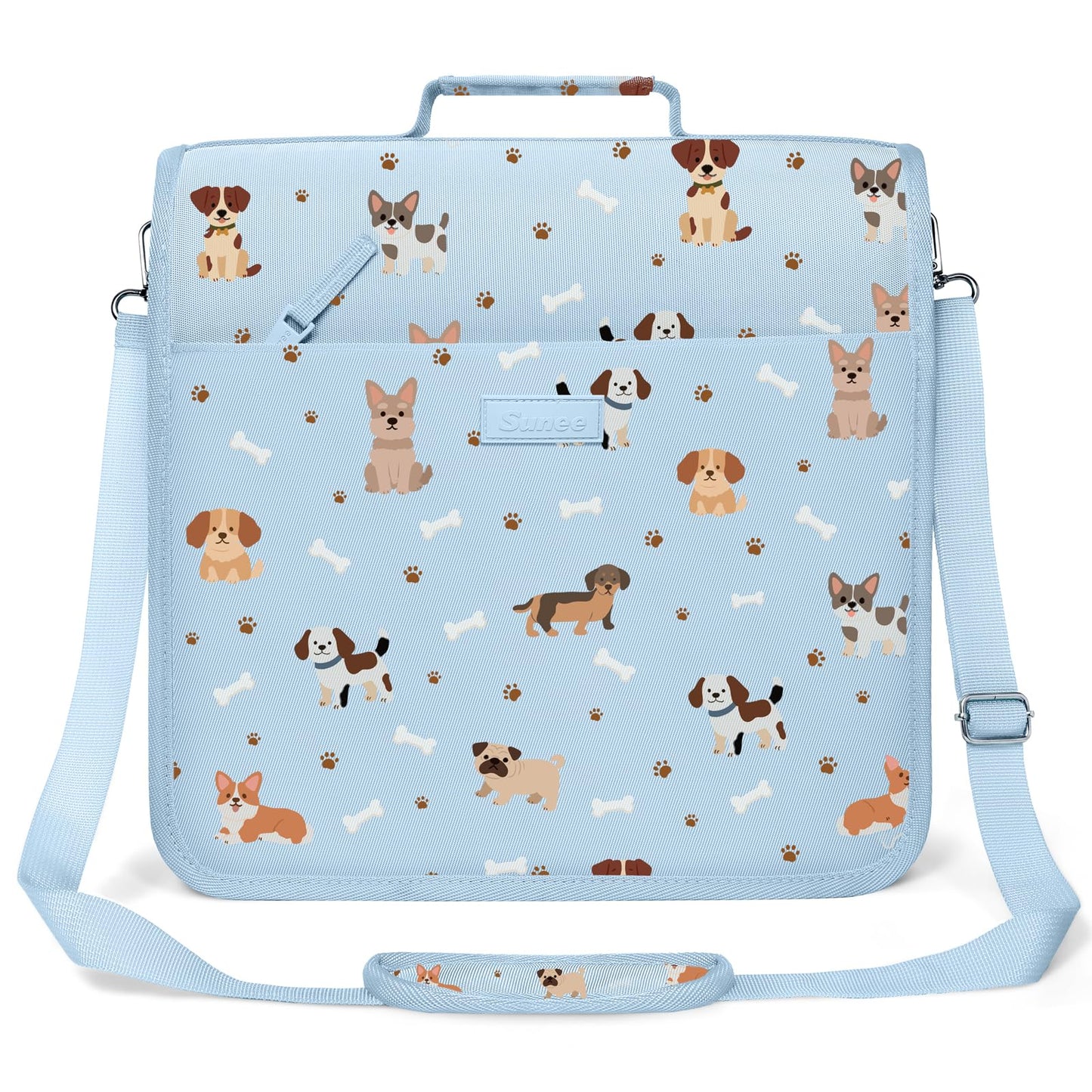 SUNEE Zipper Binder 3 Ring, 3 Inch O-Ring with Handle and Shoulder Strap, 600-Sheet Capacity, 5-Tab Expanding File Folder, Multi-Pockets for Middle School Organizer Binder with Zipper, Blue Dog