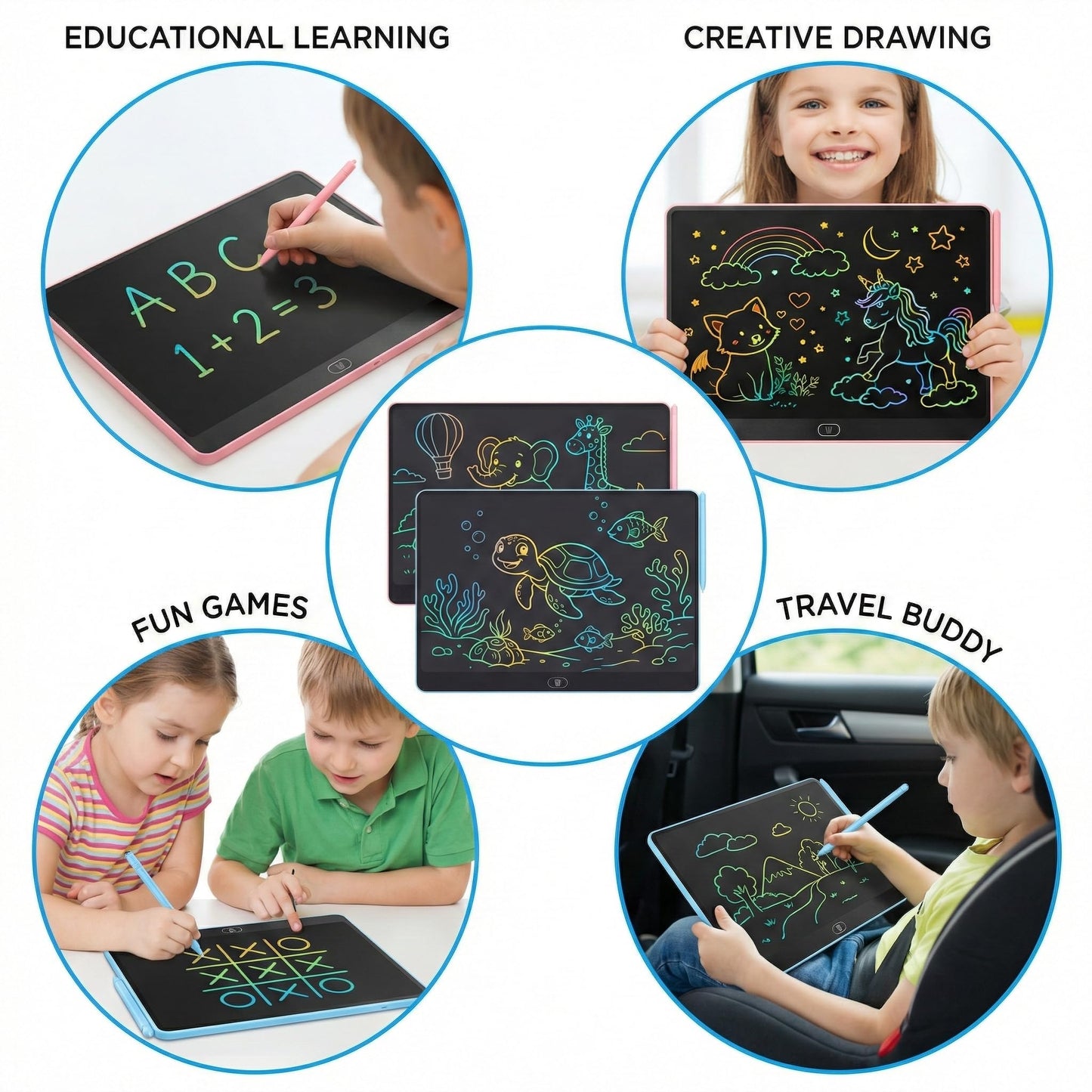 16 Inch LCD Writing Tablet for Kids 2 Pack, Large Drawing Board Doodle Pad, Colorful Screen Erasable Sketch Tablet, Travel Toys and Reusable Learning Gift for Boys Girls（Blue & Pink