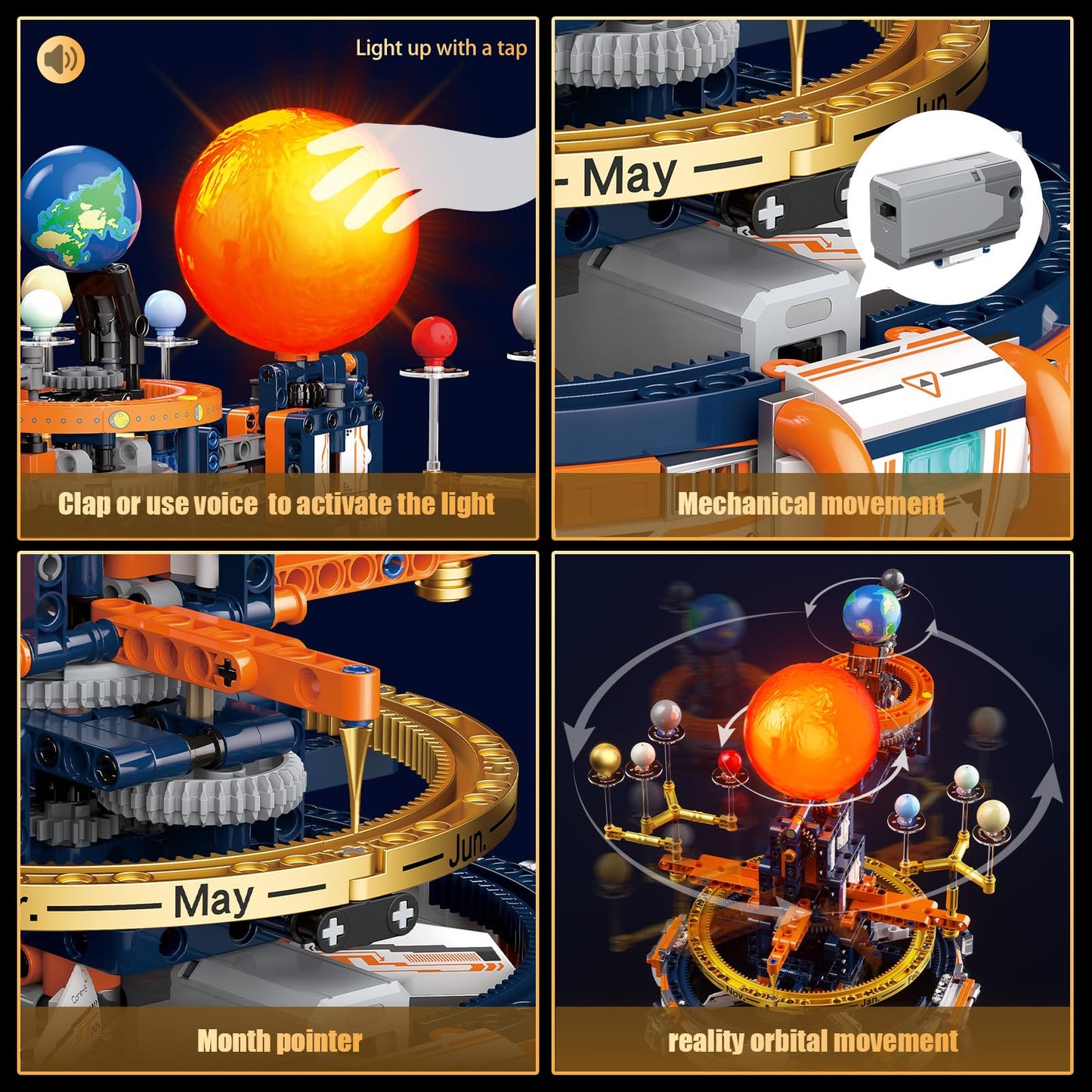 JAKI Solar System Building Set - Electric Solar System Model with Dynamic Lighting and Real Rotating Effects, STEM Educational Space Toy for Teens and Adults, Home Office Decoration.
