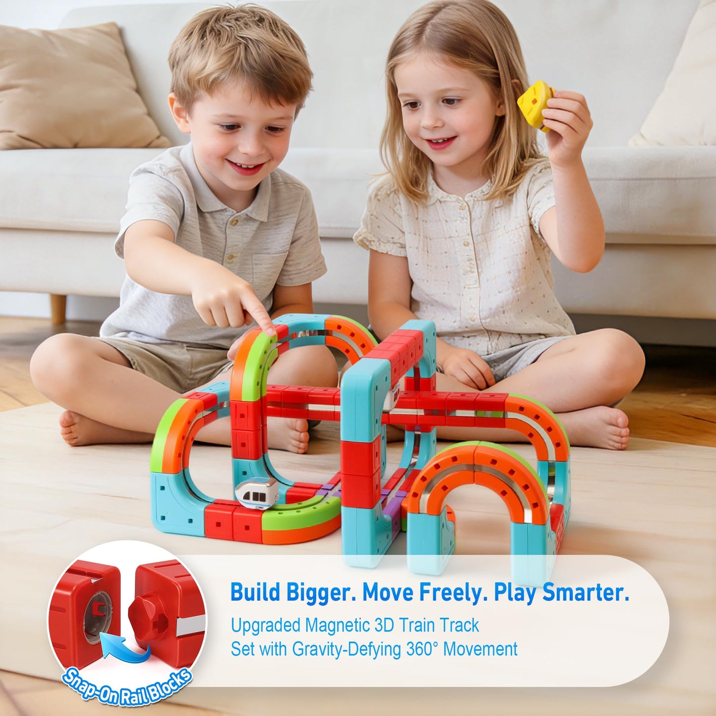 Hestiasko Magnetic Train Set for Kids, 3D Electric Train Set, STEM Educational Building Toy, DIY Learning Track with Vertical Climb & Upside Down Action, Gift for Toddlers Boys Girls Ages 3 4 5 6+