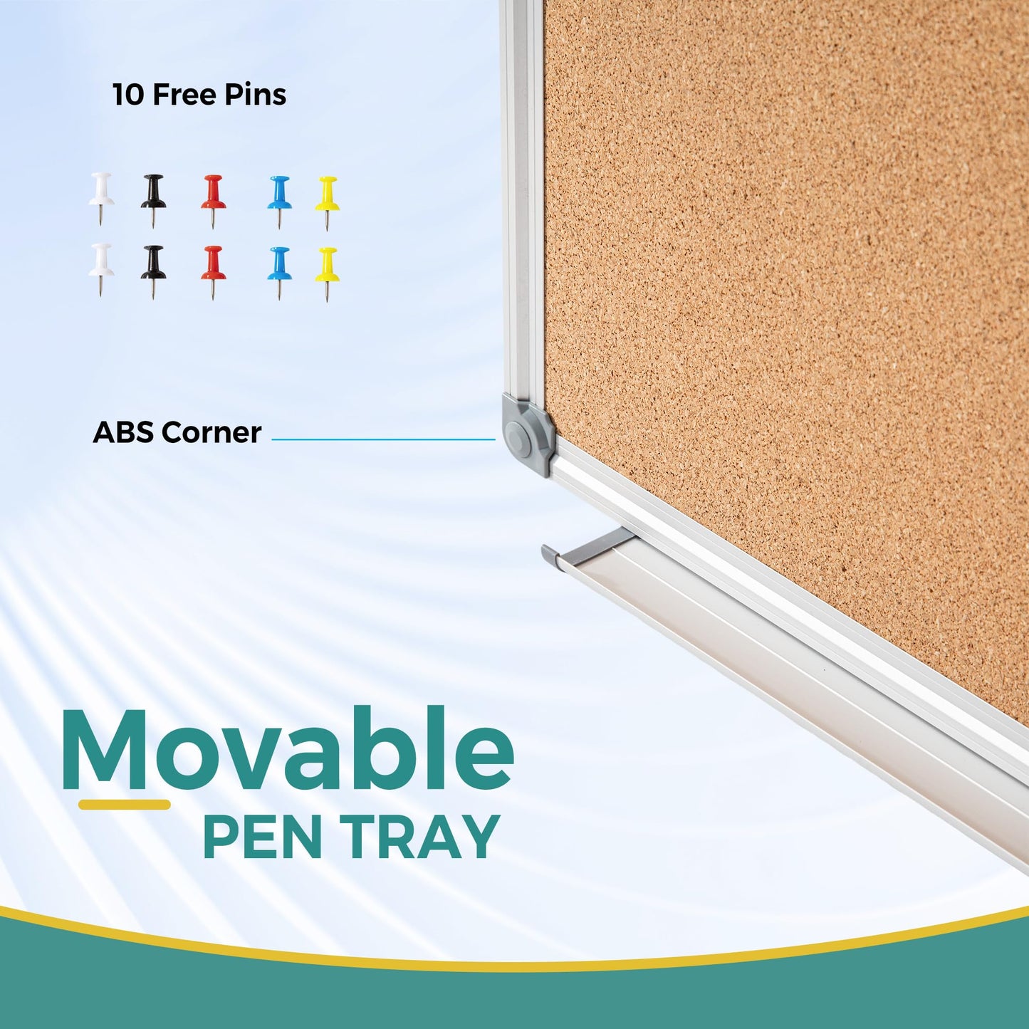 DexBoard Cork Board and Whiteboard Combination, 24" x 18" Bulletin & Magnetic Dry Erase Board for Wall, Vision Board for Home, Office, School, Silver Aluminum Frame