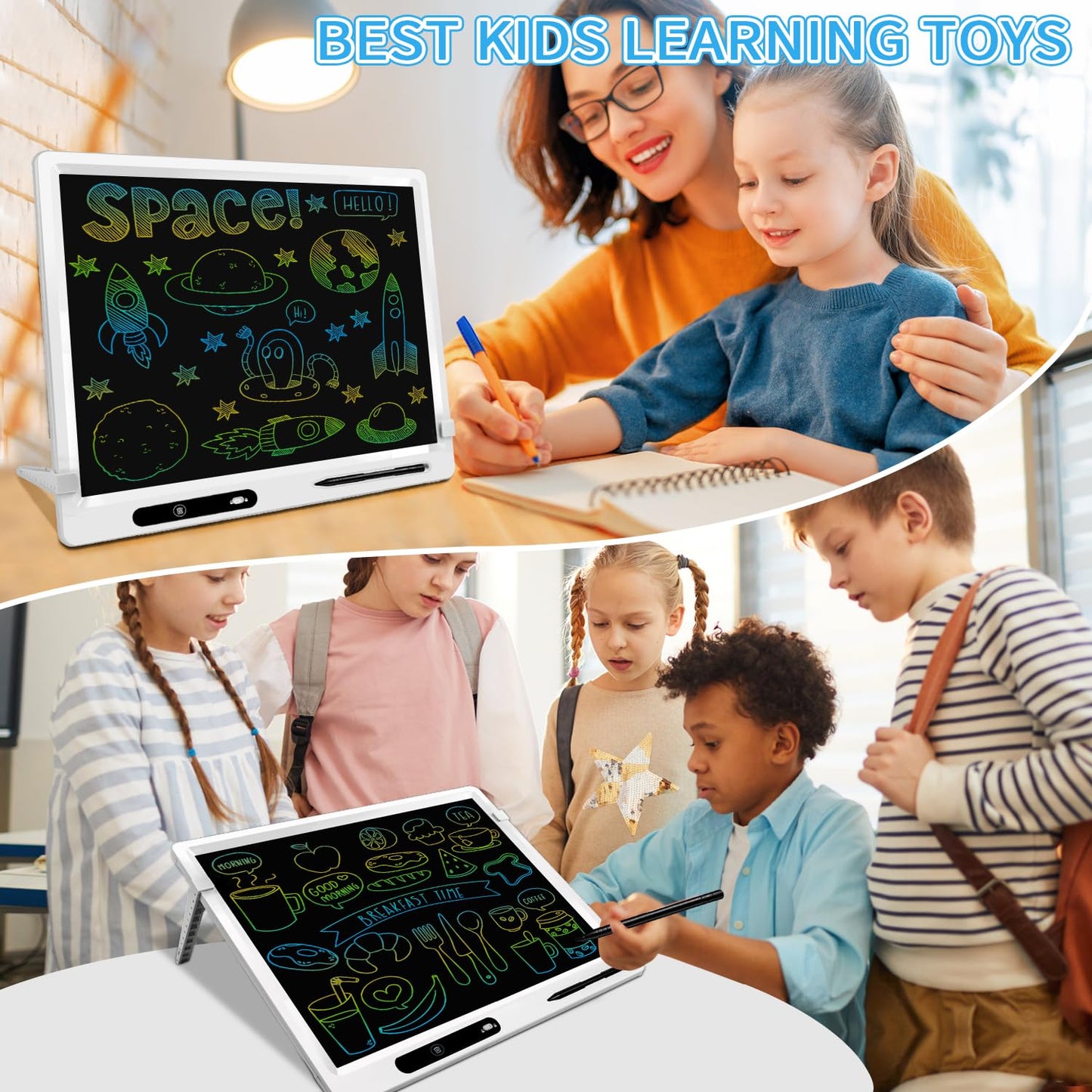 LCD Writing Tablet for Kids, 2 Pack 22inch+10inch Colorful Drawing Board Kids Writing Tablet,Adjustable Stand Home Schoo Learning Toys for Age 3-12 Year Christmas Gifts