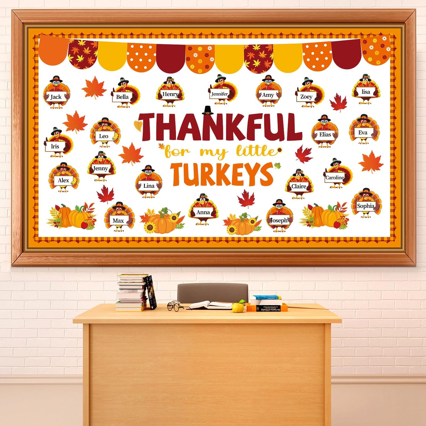 Thanksgiving Turkey Bulletin Board Set Thankful Classroom Decoration My Little Turkeys Paper Cutouts DIY Fall Crafts Bulletin Board Border for School Wall Autumn Decor Teacher Supplies