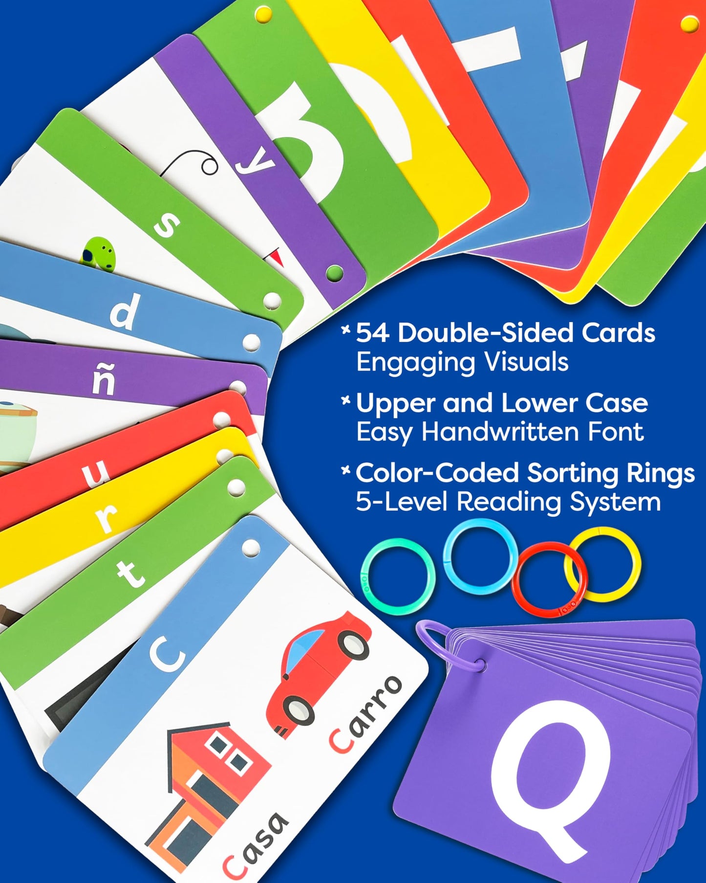 Spanish Alphabet Flash Cards - Thick ABC Flash Cards for Kids Ages 3-6 - Lowercase & Uppercase Letter Recognition Learning Game