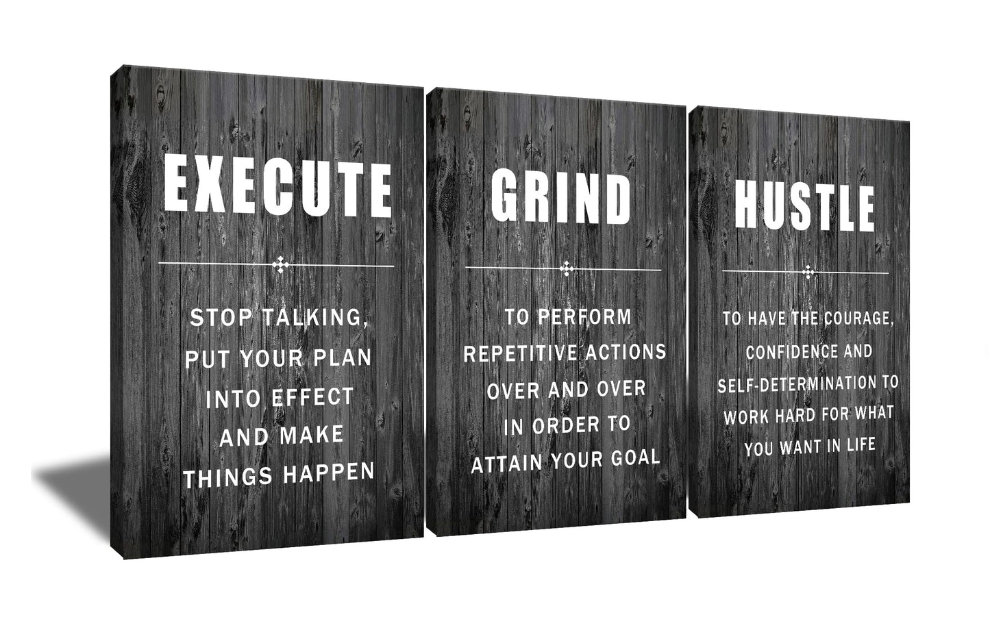 Motivational Wall Art Execute Grind Hustle Inspirational Poster 3 Pieces Canvas Prints Artwork for Living Room Modern Home Decor Painting Pictures Stretched and Framed Ready to Hang [48''Wx 24''H]