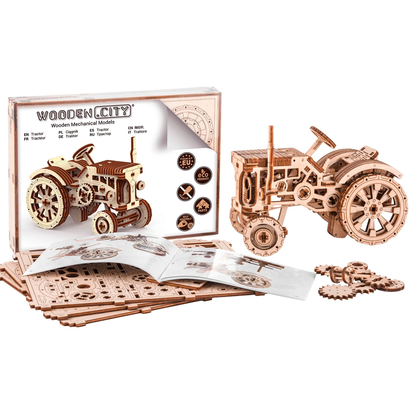 WOODEN.CITY Tractor 3D Puzzles for Adults – Mechanical Farm Tractor Model for Adults & Teens, 148-Piece DIY Kit with Moving Wheels, Made in EU