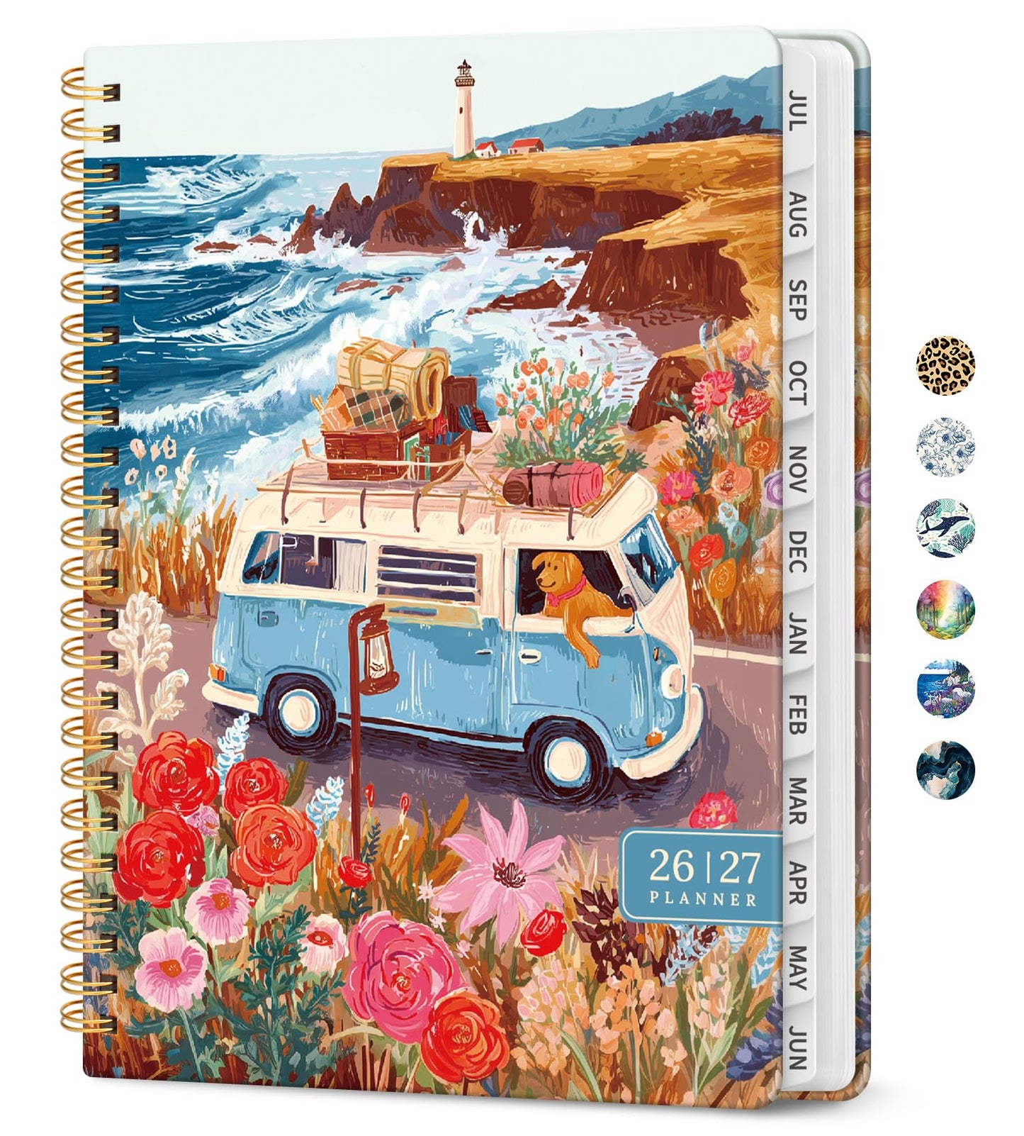 Planner 2026–2027, Weekly & Monthly Academic Organizer for School Year, Jul 2026–Jun 2027, Hardcover Planner with Tabs, Back to School Essential, 6.3" x 8.5", Coastal Van