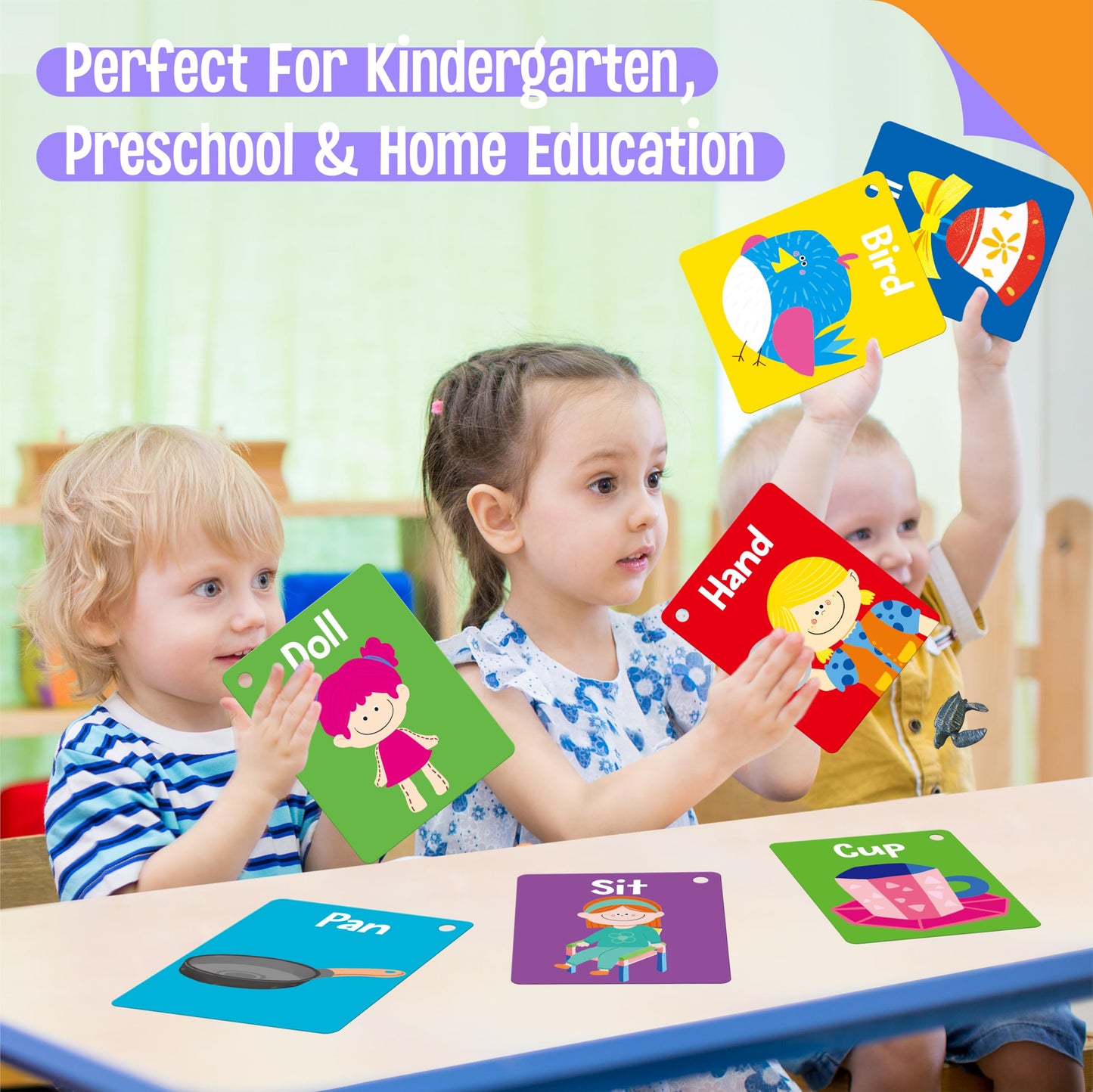 52 PCS Word Flashcards, 52 CVC Words & 52 CVCC, CCVC Words Double-Sided Cards with 2 Rings, Vocabulary Phonics Learning, Educational Tool for Preschool, Kindergarten, Toddlers