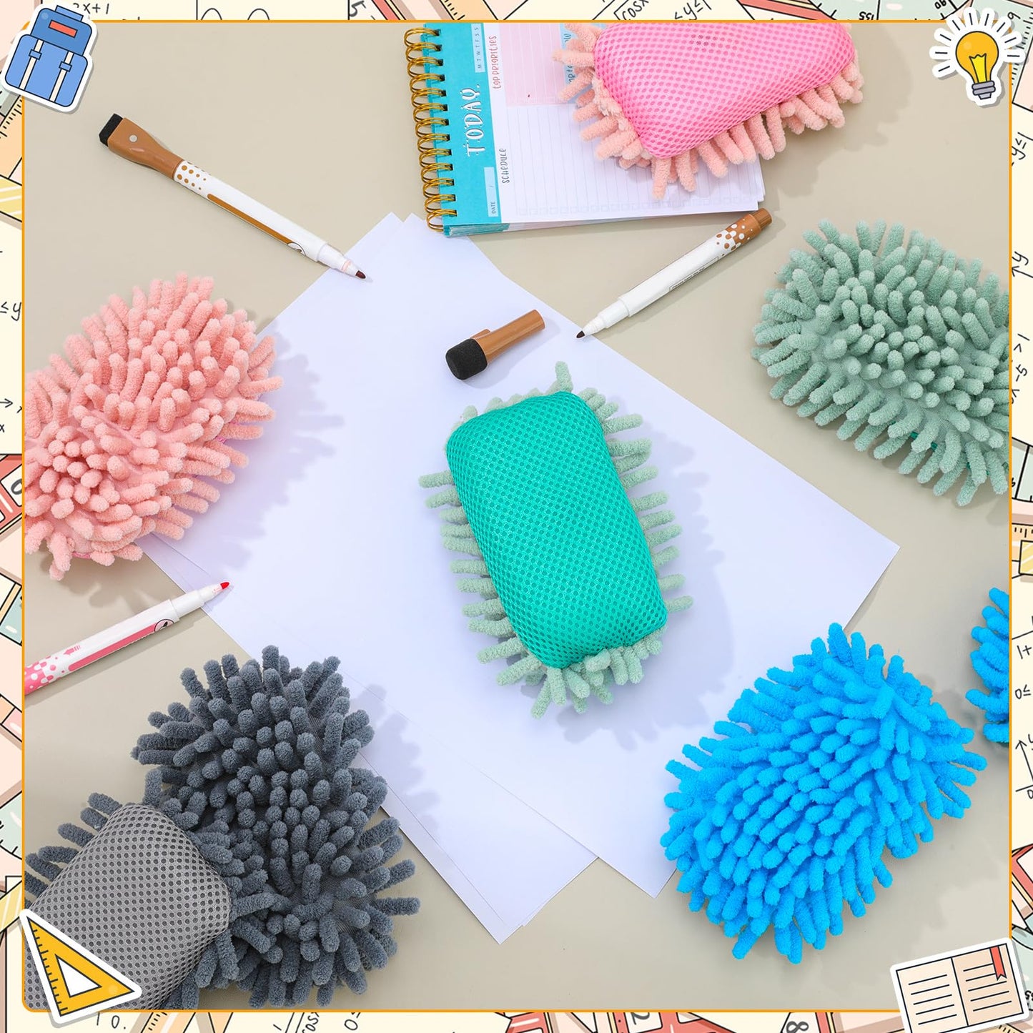 Jspupifip 12 Pcs Dry Erase Shag Eraser Microfiber Shag Whiteboard Eraser Magnetic Dry Erase Washable for Markers Chalk Home Classroom Office Supply, Blue Gray Light Pink Green