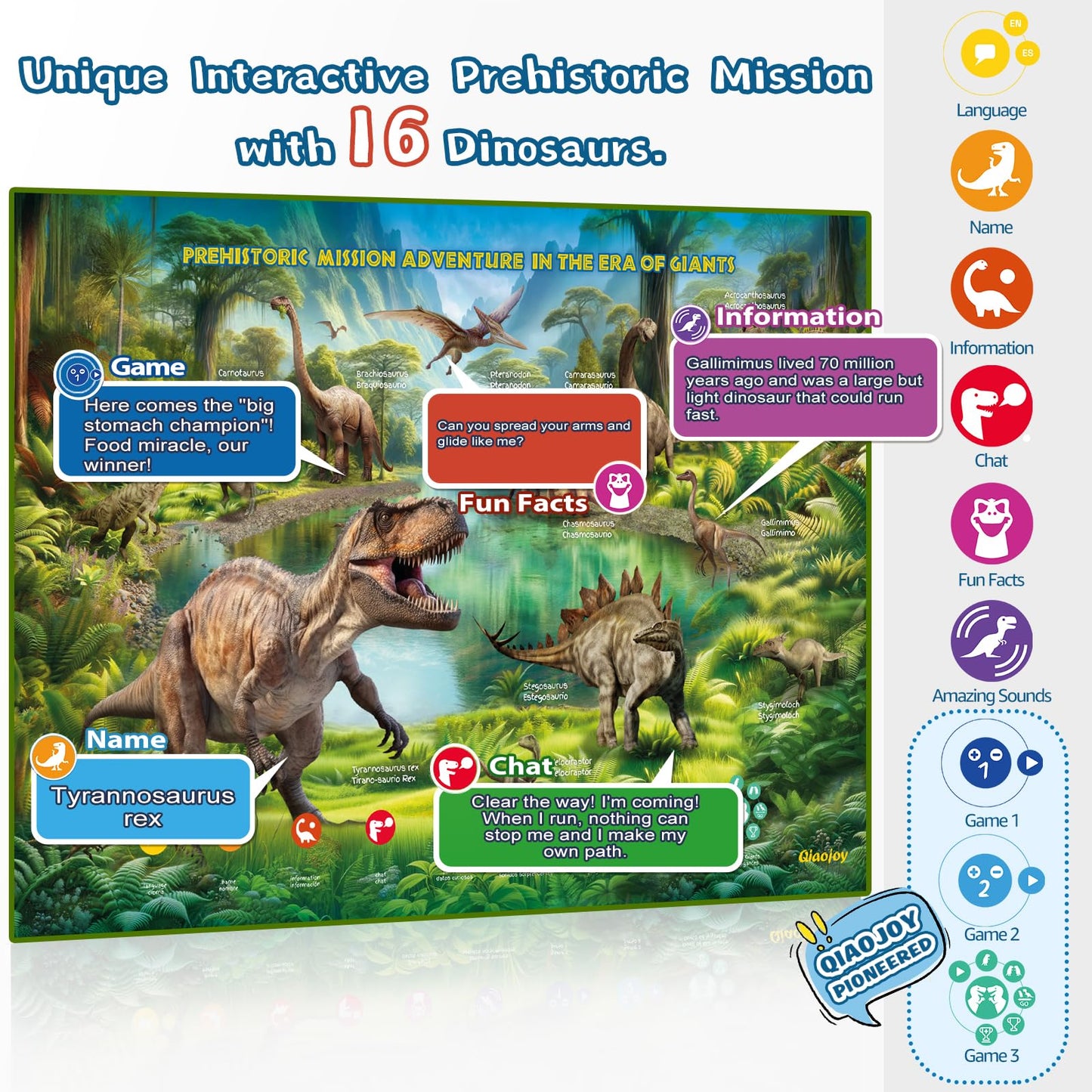 Interactive Dinosaur Toys Learning Poster, Dinosaur Talking Poster, Bilingual Dinosaur Talking Educational Children Toy with Sound Effects, Dinosaur Toys for Ages 3-12, Best Dinosaur Party Gift