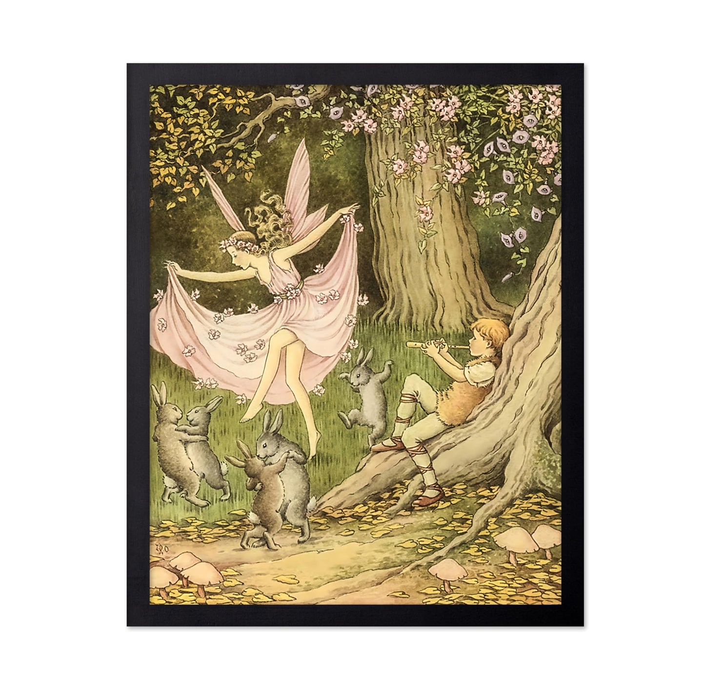 Poster Master Vintage Fairy Dancing In The Forest With Rabbits And Piper Poster - Fairytale Print - Mythical Art - Fairy Art - Aesthetic Creation - Living Room or Bedroom Design - 8x10 UNFRAMED Wall Display