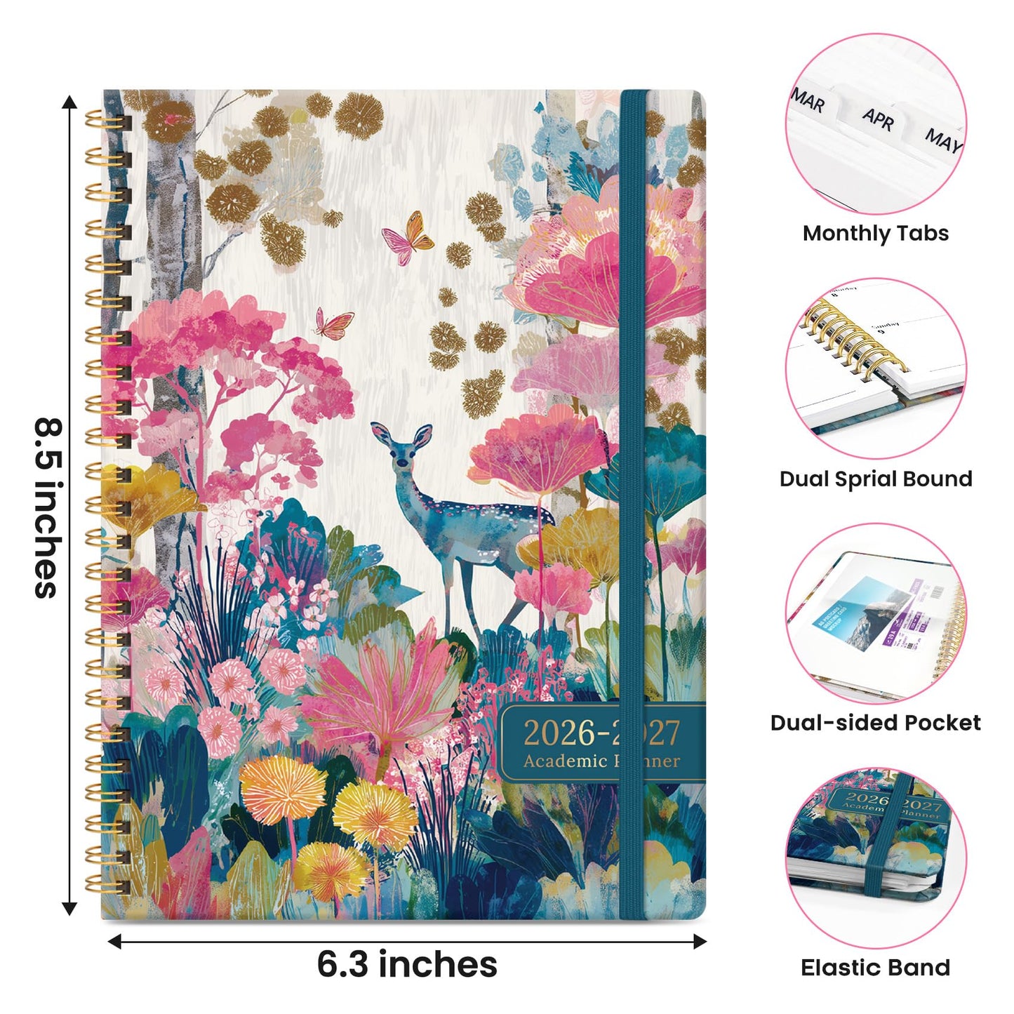 Academic Planner 2026-2027, Monthly and Weekly Calendar Planner, July 2026 - June 2027, Pretty Hardcover Teacher Student Planning Agenda Book with Tabs, Fit for School Office Supplies, 6.3" x 8.5", Fawn Whisper