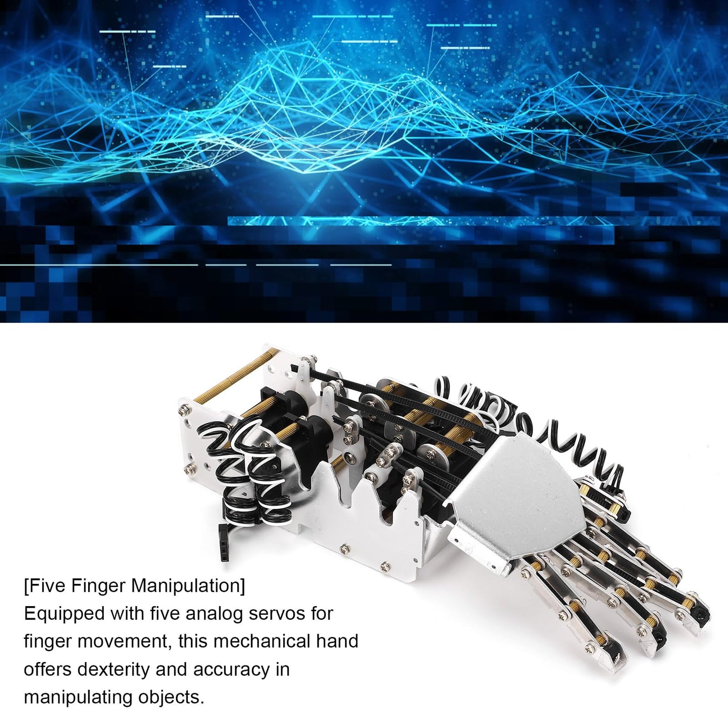 Robot Hand Kit, 5 Finger 180 Degree Movement Bionic Mechanical Arm DIY Kit with Analog Servos and Acrylic Aluminum Frame for Robotics Education and Secondary Development