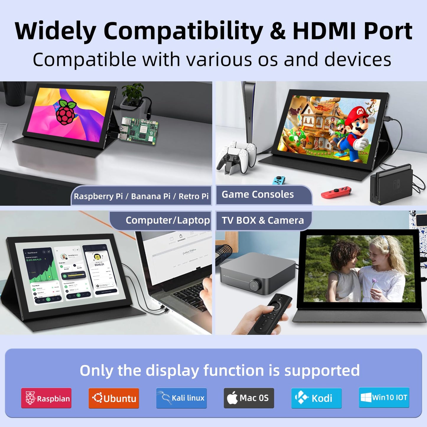 iPistBit 10.1inch Touchscreen Monitor, 1280x800 Dual-Speaker HDMI VGA Portable Monitor for PC/Laptop/Raspberry Pi/Banana Pi/Game Console