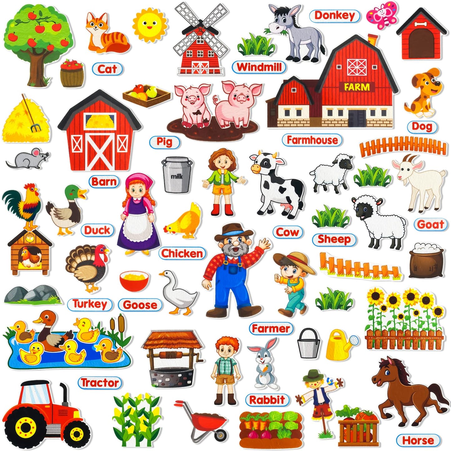 PENGFULL Felt Flannel Board Story Pieces for Toddlers Preschool, Kids Interactive Storytelling Teaching Play Kits with Words Felt Pieces (New Farm)