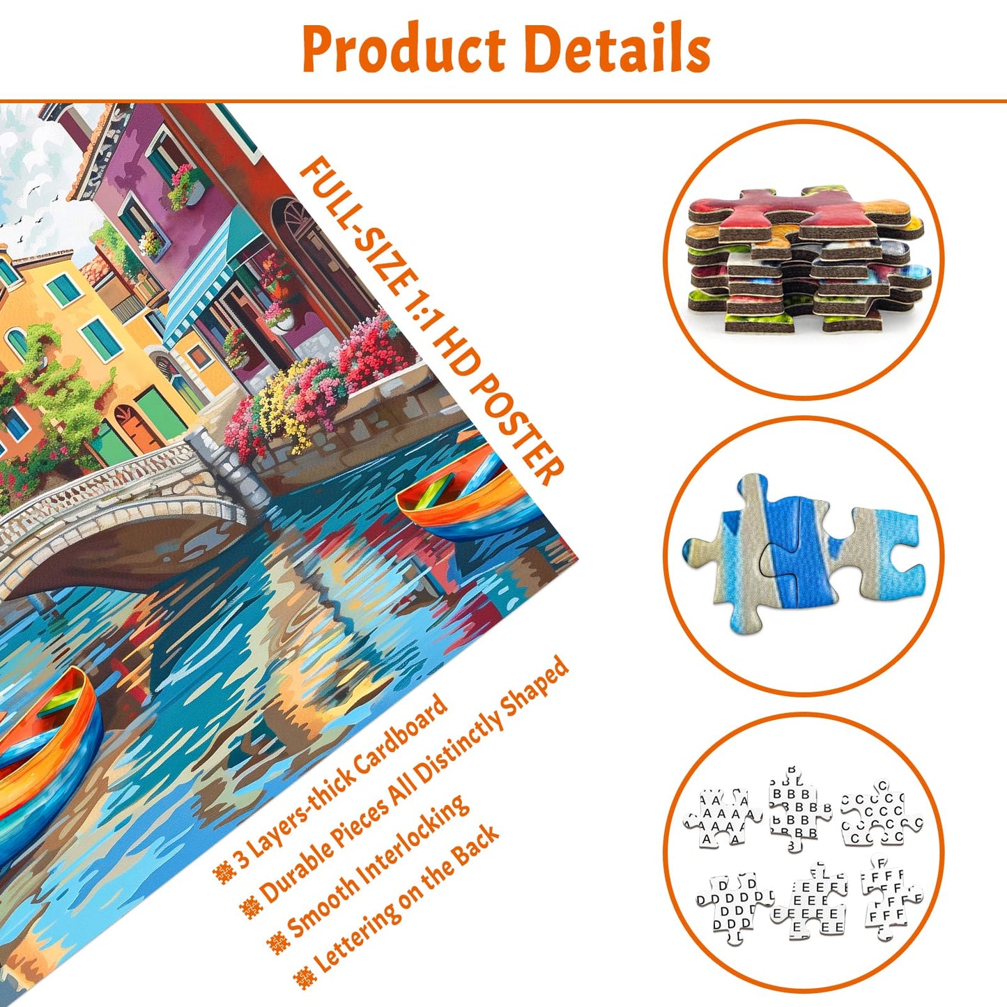 MBOQIU 1000 Piece Puzzle for Adults - Italian Town Puzzles for Adults 1000 Pieces, Letters on Back, Venice Street Jigsaw Puzzle, Venice Scene Challenging Puzzles for Teens Seniors - 27.6 x 19.7 inches