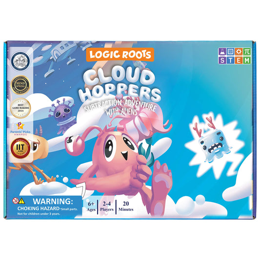 Logic Roots Cloud Hoppers Addition and Subtraction Game - Fun Math Board Game for 6-8 Year Olds, Easy to Play Educational Game for Kids at Home, Perfect STEM Toy Gift for Girls & Boys, Grade 1 & Up