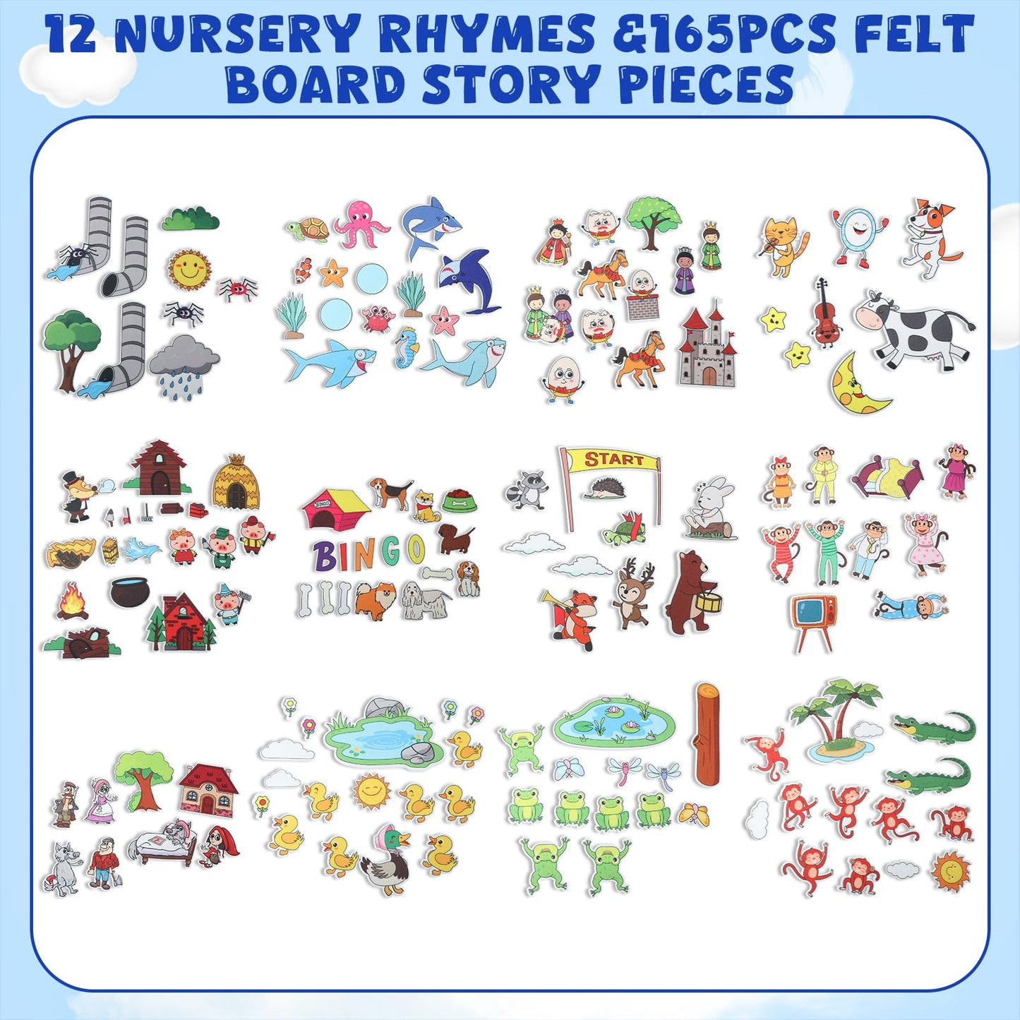 Windkream 12 Set Felt Board Stories Pieces Set Felt Animals Bible Fairy Tales for Preschool Animals Figures Flannel Board Stories for Toddlers Preschool Kindergarten Storytelling (Fairy Tales)