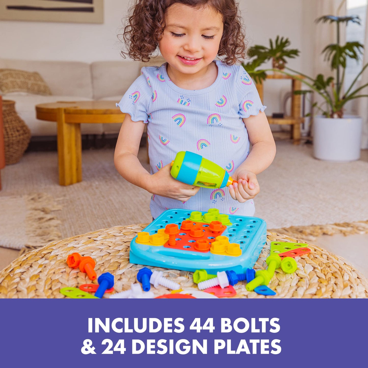 Educational Insights Design & Drill Shapes Workshop - Construction Toys & Toddler Tools, Kids Tool Set with Real Electric Drill Toy, Take Apart STEM Set, Building Kits and Gifts for Ages 3+