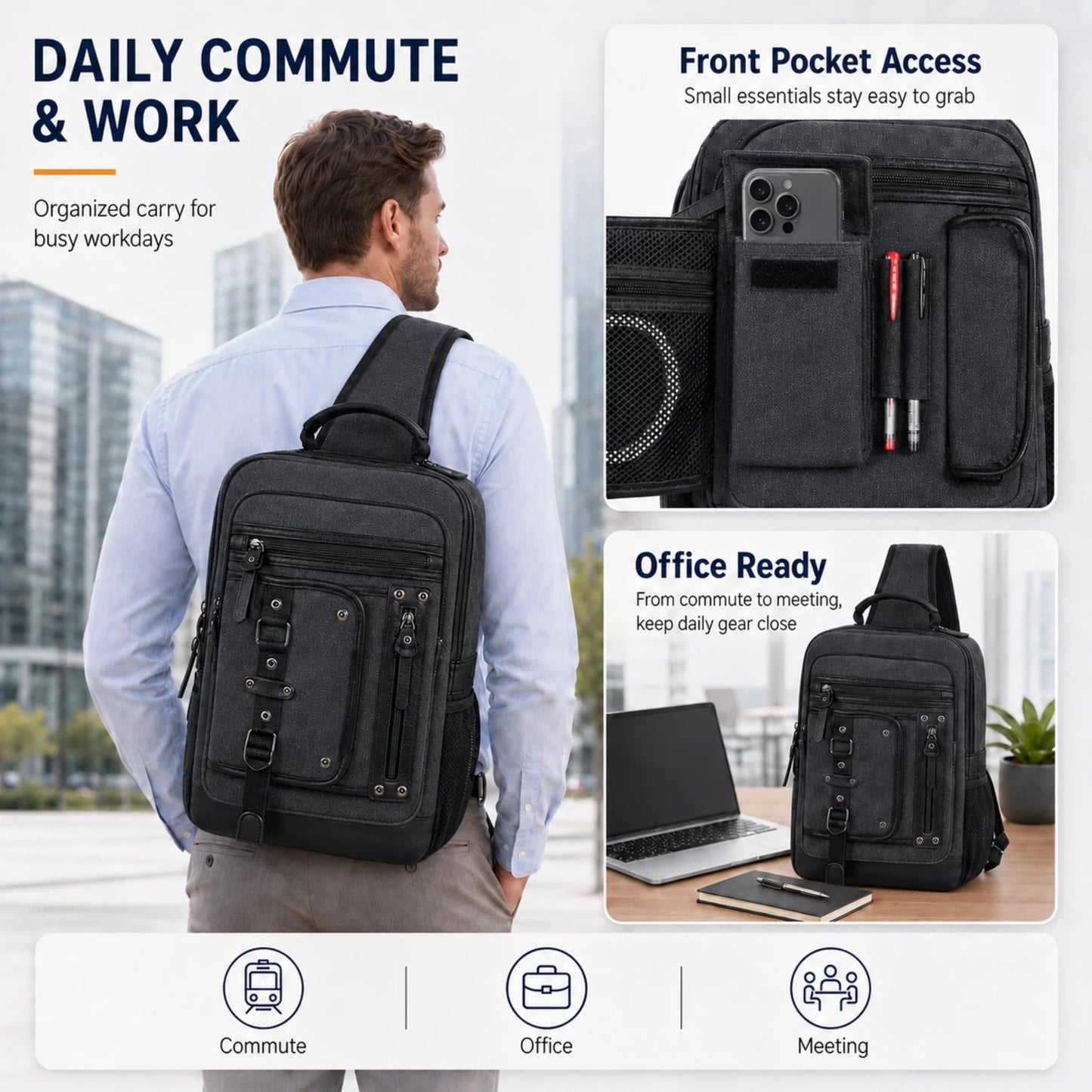 Schkleier Cross Body Bag for Men: Large Canvas Sling Backpack Messenger Bag Fits 15.6 Inch Laptop for Work Commute