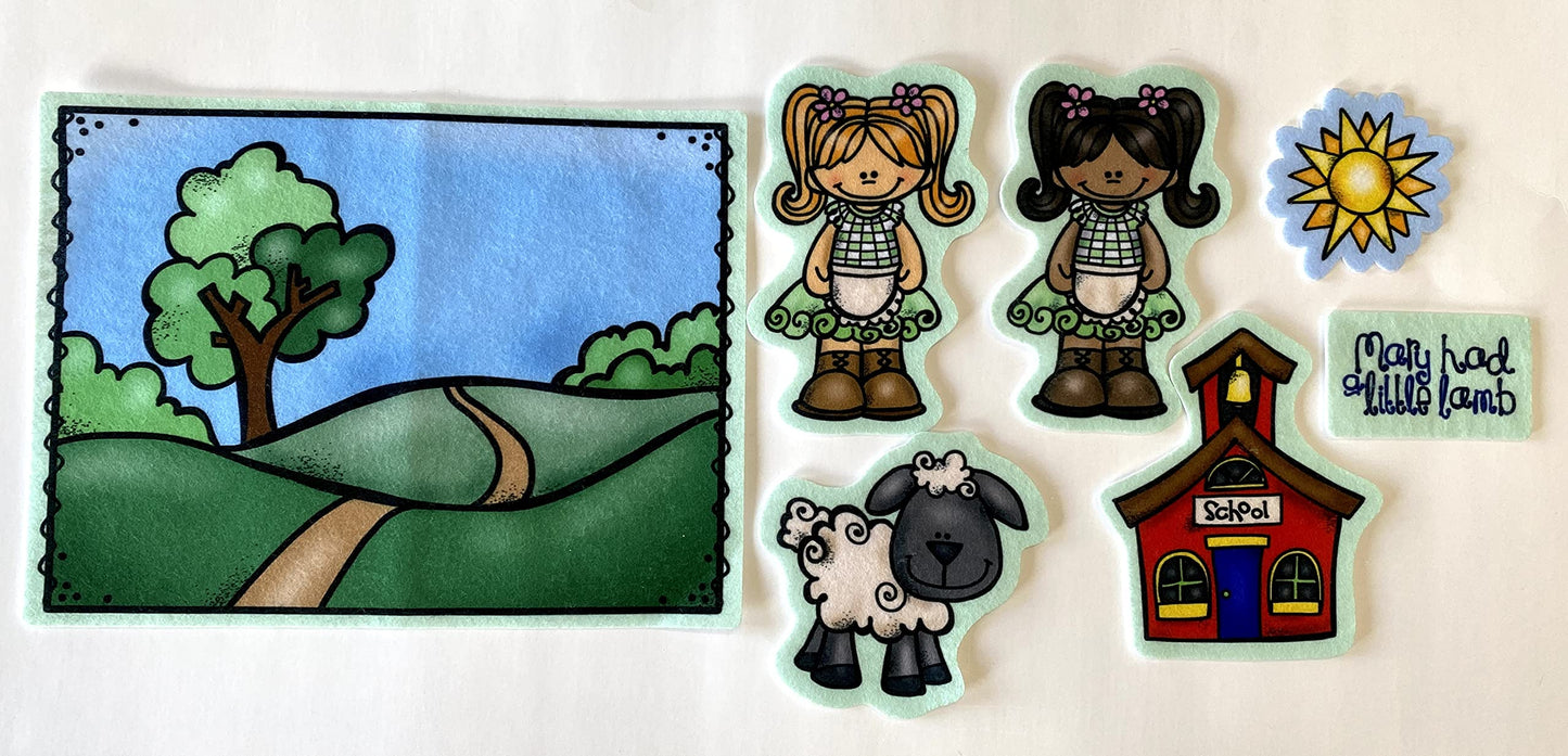 Mary Had A Little Lamb 7 Precut Felt Figures for Flannel/Felt Board Stories Nursery Rhymes Preschool