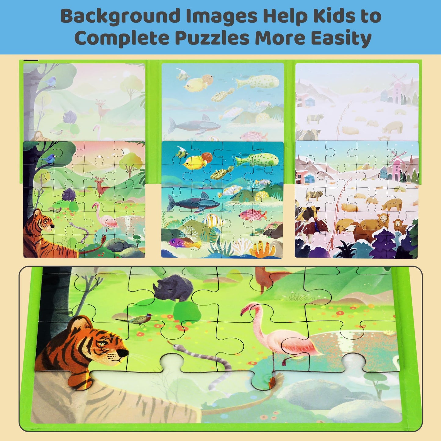 Magnetic Puzzles for Toddlers 3-5 60PCS-3 Animal Themes Magnetic Puzzles for Kids 4-6 Travel Puzzle for Airplane/Car/Road Trip/Gift Toys for 3 4 5 6 7 8 Girls and Boys