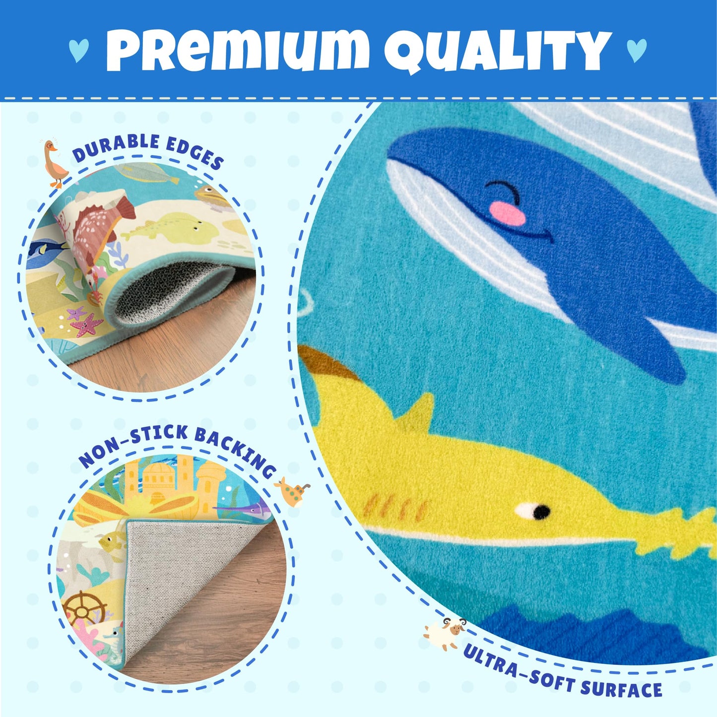 Ocean Themed Rug for Kids Room – 6x9 Blue Rug for Kids Room, Sea Creatures & Mermaid, Fish, Washable Non Slip Soft Carpet for Classroom, Bedroom or Playroom