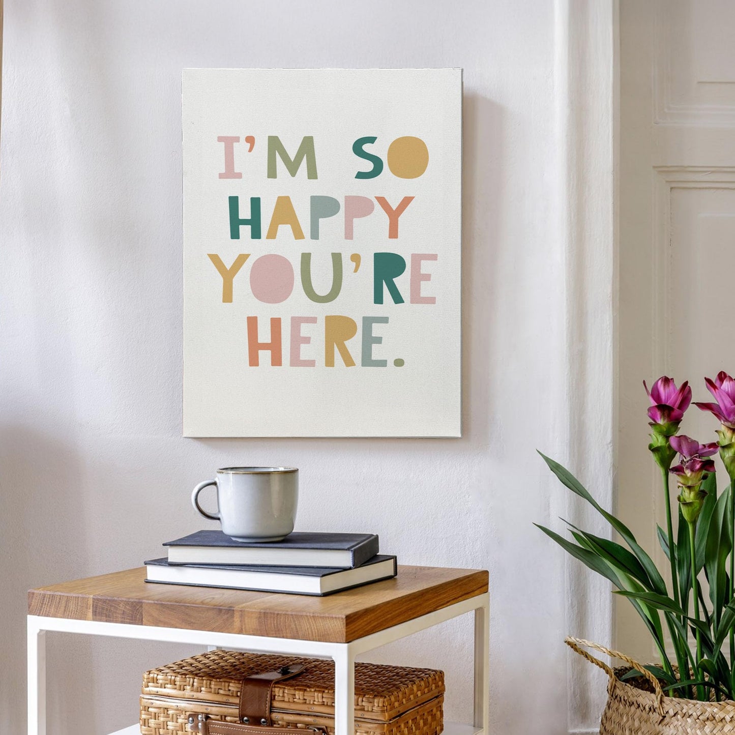 XINCEYWJ Boho Classroom Wall Decor, I'm So Happy You‘re Here Canvas Art Prints Framed, Teacher Gift, Welcome Sign, Classroom Welcome Inspirational Wall Art for Kids school Counseling Office, 11x14 In