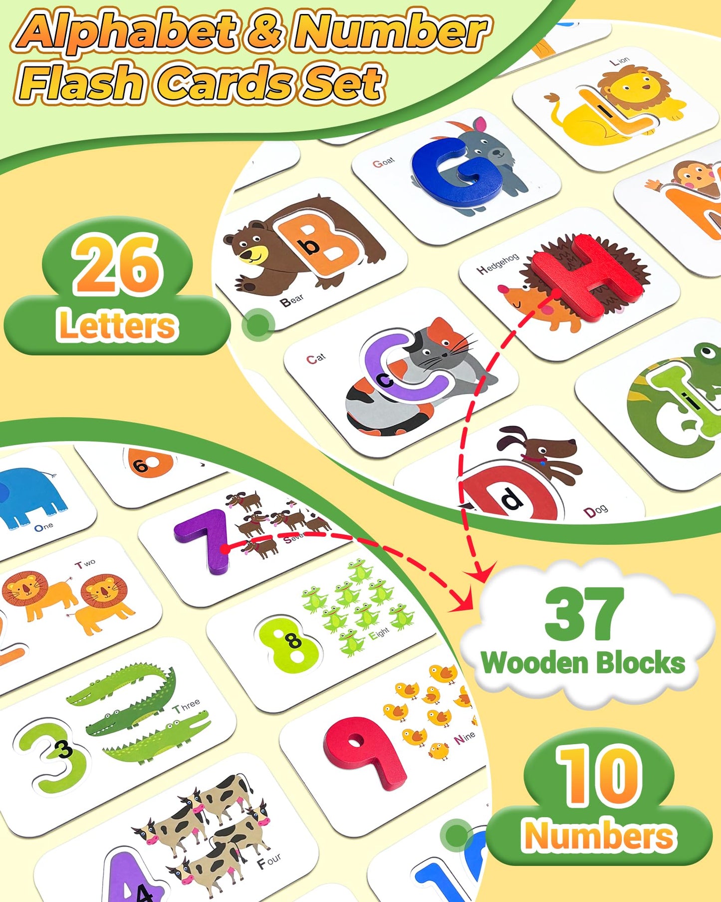 Gojmzo Alphabet Flash Cards, ABC Learning Toys for Kids 3-5, Wooden Letters Number Blocks Sight Words Matching Game, Montessori Educational Toys for 3+ Year Old, Toddler Preschool Learning Activities