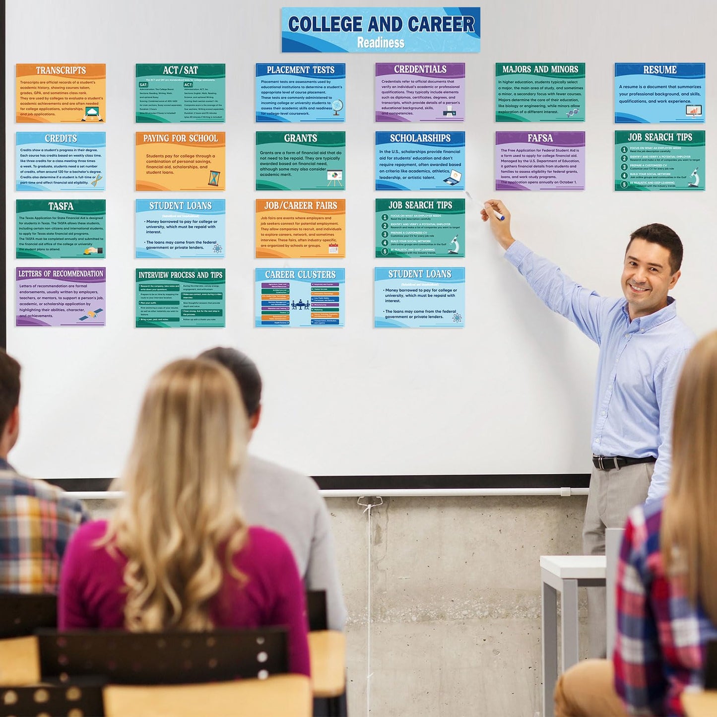 Outus 29 Pcs College and Career Readiness Posters Bulletin Board Kits for High School Classroom Decorations College Jobs and Career Interactive Bulletin Board Set Higher Educational Poster (Boho)