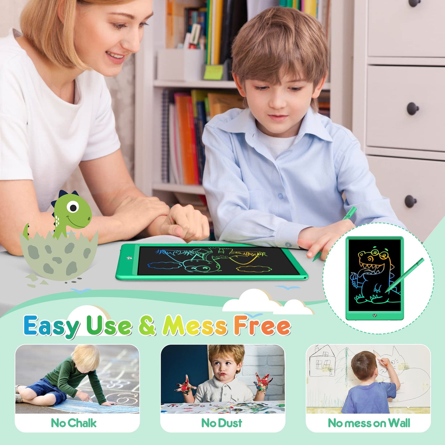 FLUESTON LCD Writing Tablet, Doodle Board Gifts for 3-8 Year Old Girls Boys, 10 Inch Colorful Electronic Board Drawing Pad for Toddlers, Christmas Birthday Gifts for Kids，Erase Lock Writing Board