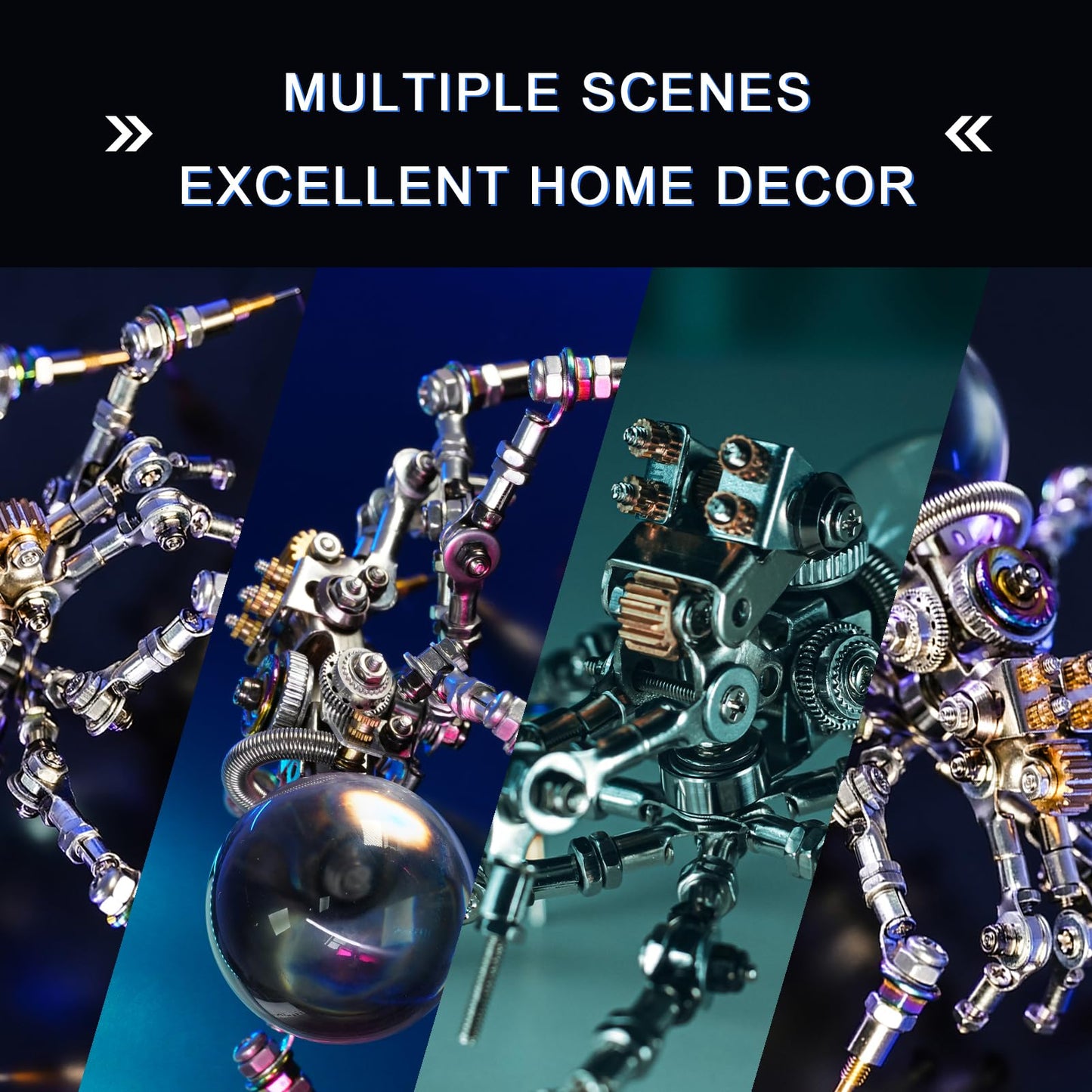 Mostarle Crystal Lamp Jumping Spider 3D Metal Puzzle, Arcynix DIY Model Kit Sci-Fi Mechanical Spider Steampunk Decor, Creative Gift & Futuristic Home Décor for Adults & Teens
