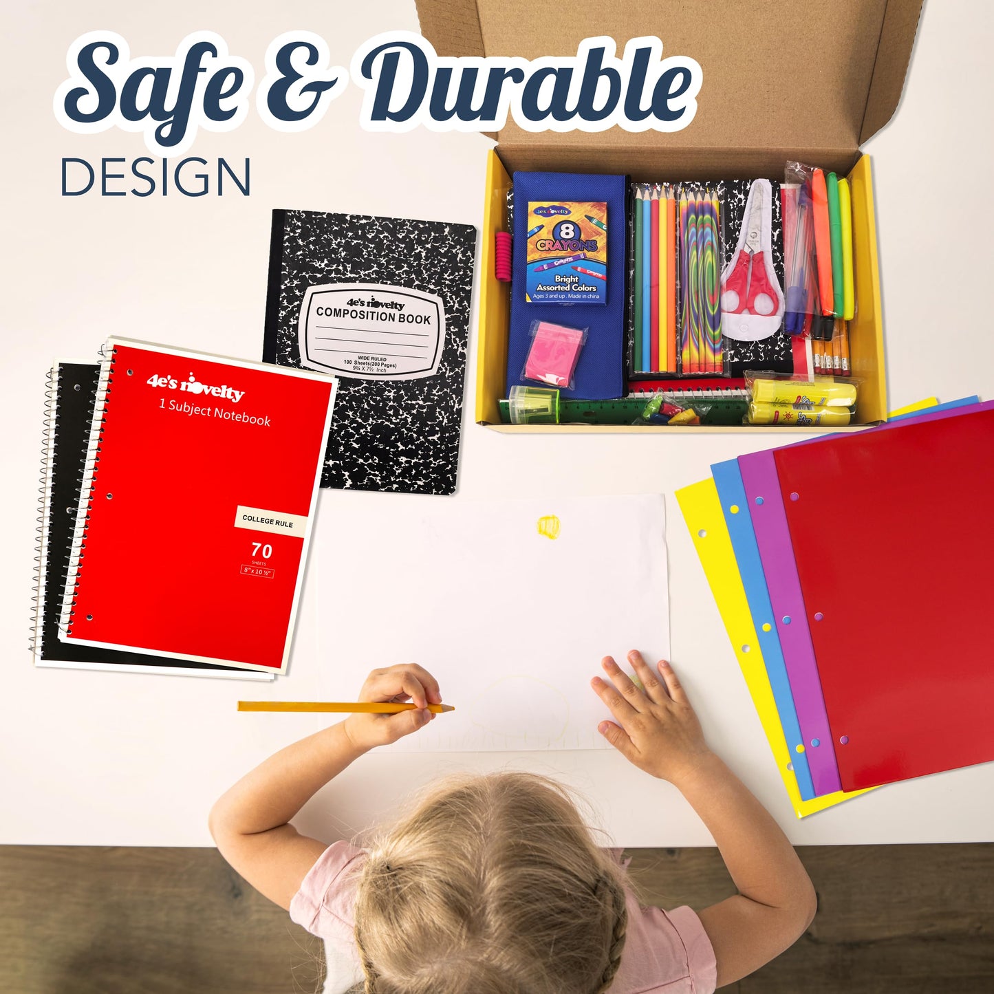 4E's Novelty 52 Pieces Schools Supplies Kit for K1-8 Back to School Supply Box with Essential Student Kits, School Supply Bundle Middle Elementary Schools Supplies Kit Grades 1 2 3 4 5 6 7 8