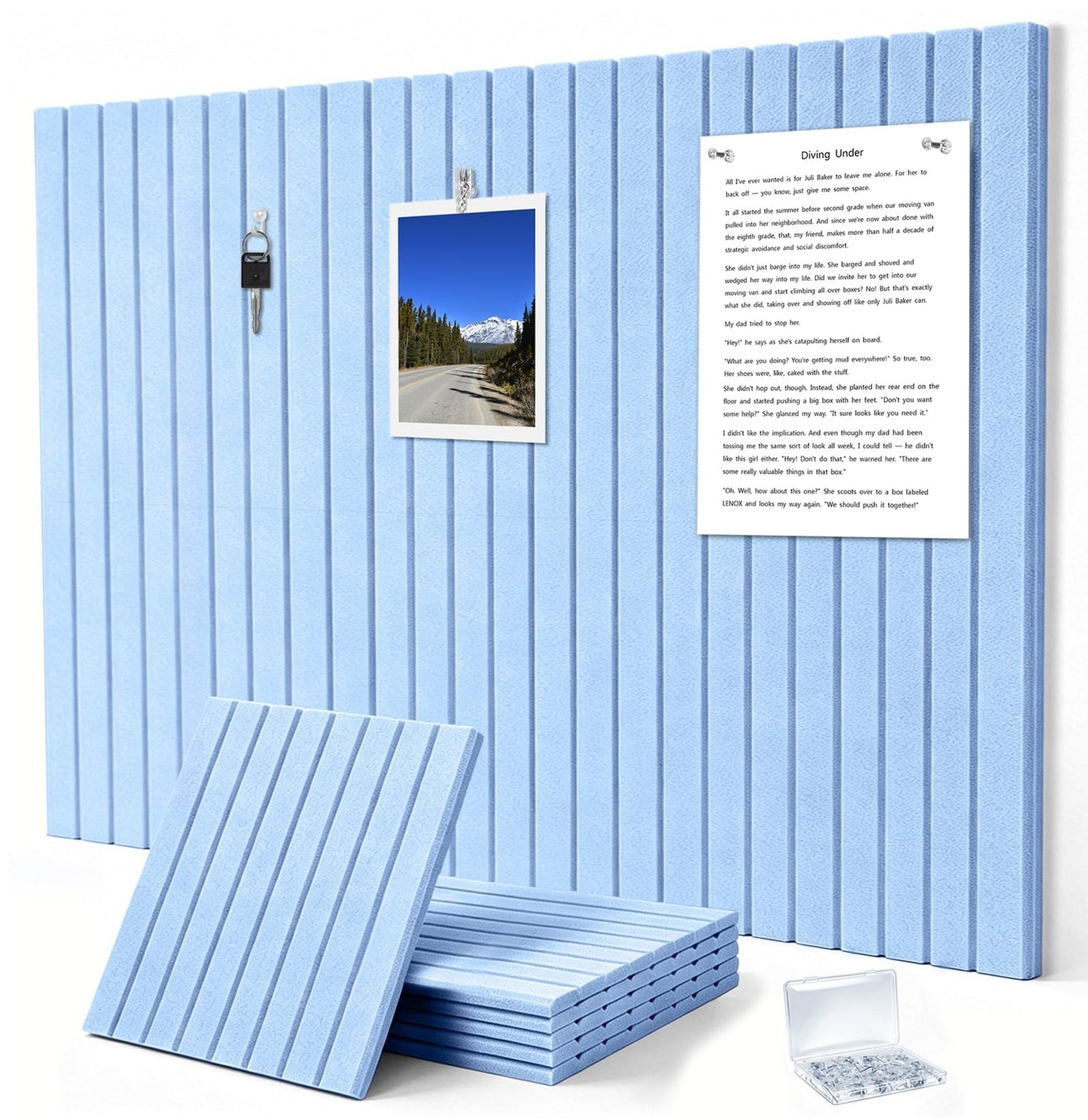 G Gamit 0.47" Thick Felt Pin Board 36"x24" Large Cork Board Alternative 6 Pack 11.81"x11.81"Felt Bulletin Board Wall Tiles Notice Board with 30 Pushpins for Home Office School(Fine-Light Blue)