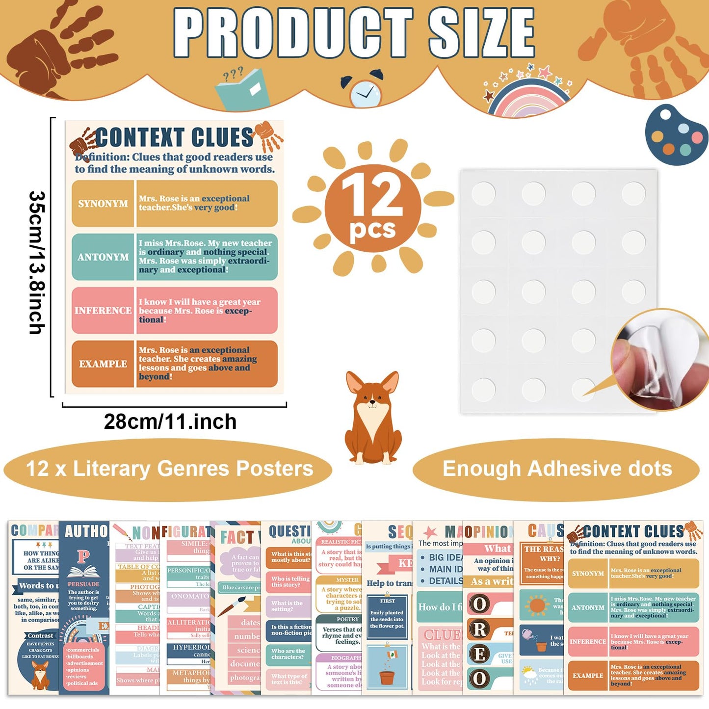 QOUBAI Reading Comprehension Classroom Posters English Language Arts Bulletin Board Chart Decor Reading Corner Posters for Everyone Elementary Middle High School Wall Decor Classroom Must Haves