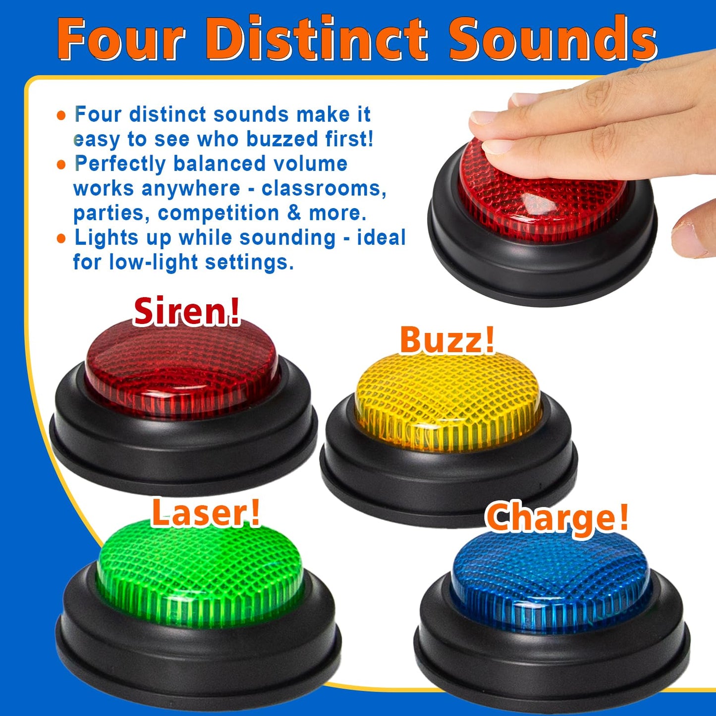ALS AILISUO 8-Pack Buzzers for Trivia Games, Kids Toys Board Games with Lights and Sound for Classroom, Family Games, Parties, Competition, Game Show and More (Glow, Pack, 8)