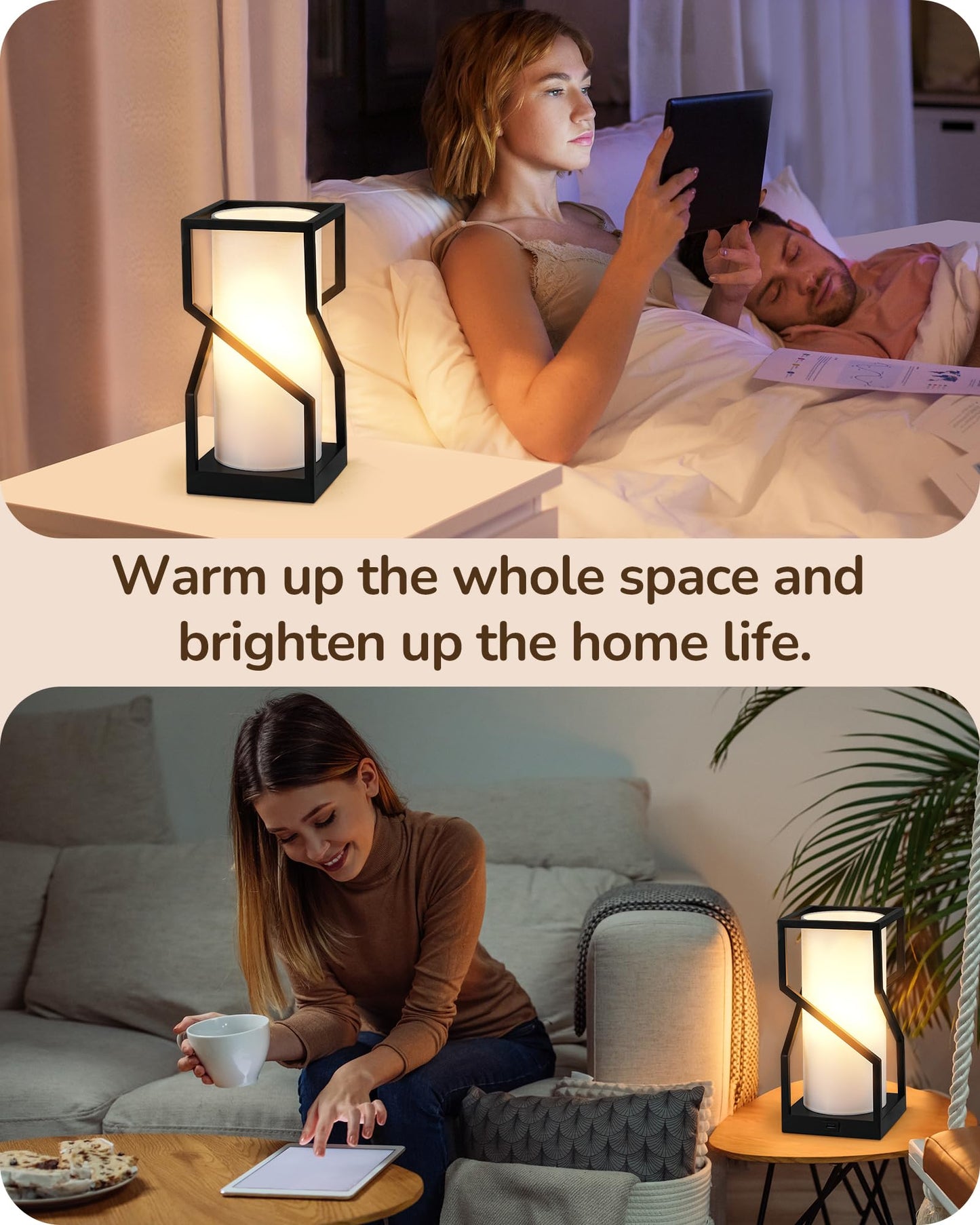 EDISHINE Modern Table Lamp with Linen Lampshade, USB Port, Touch Control, 9W 2700K Bulb, White, Model c51d7bb7-b818-47