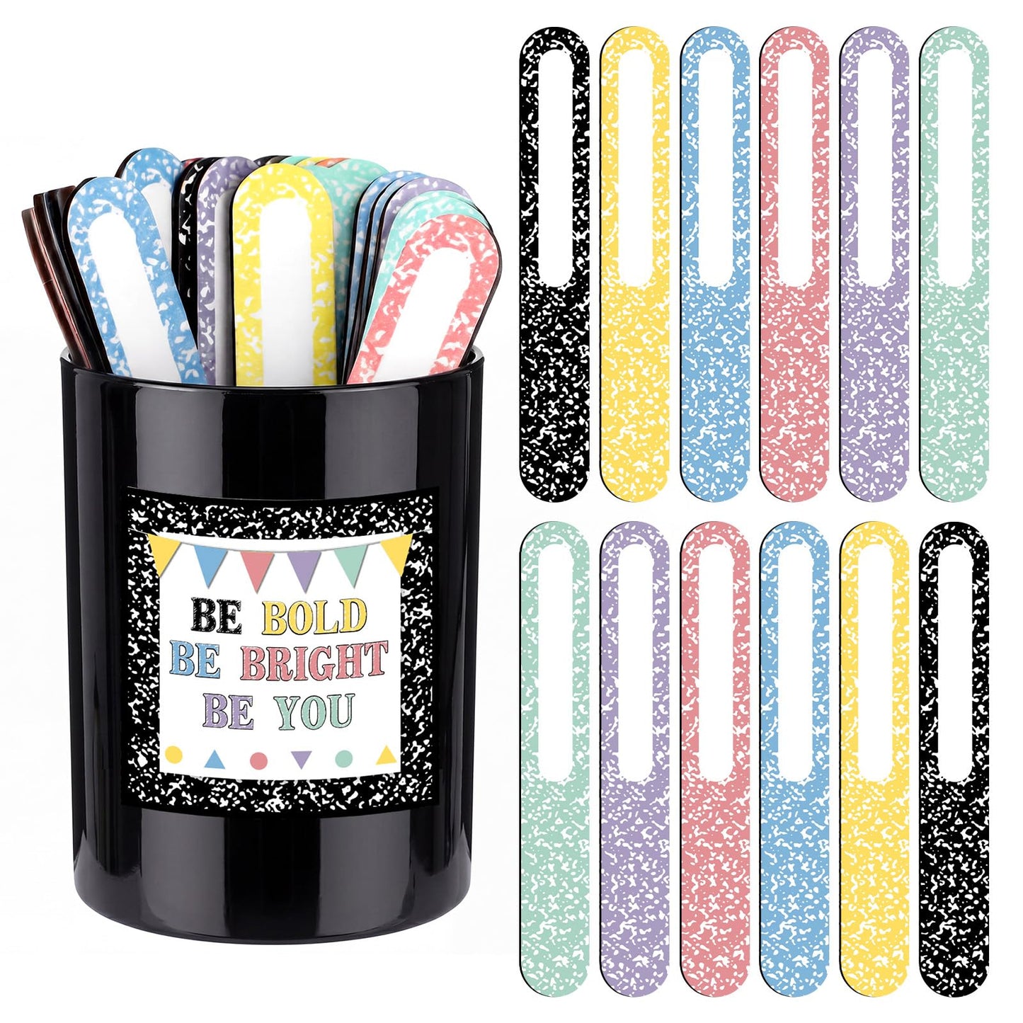 Glenmal 36 Pcs Composition Book Flip Name Sticks for Classroom with Strage Box Multicolor Talking Flip Name Sticks for Teacher Essentials Grouping Learning Activies Student Educational Back to School