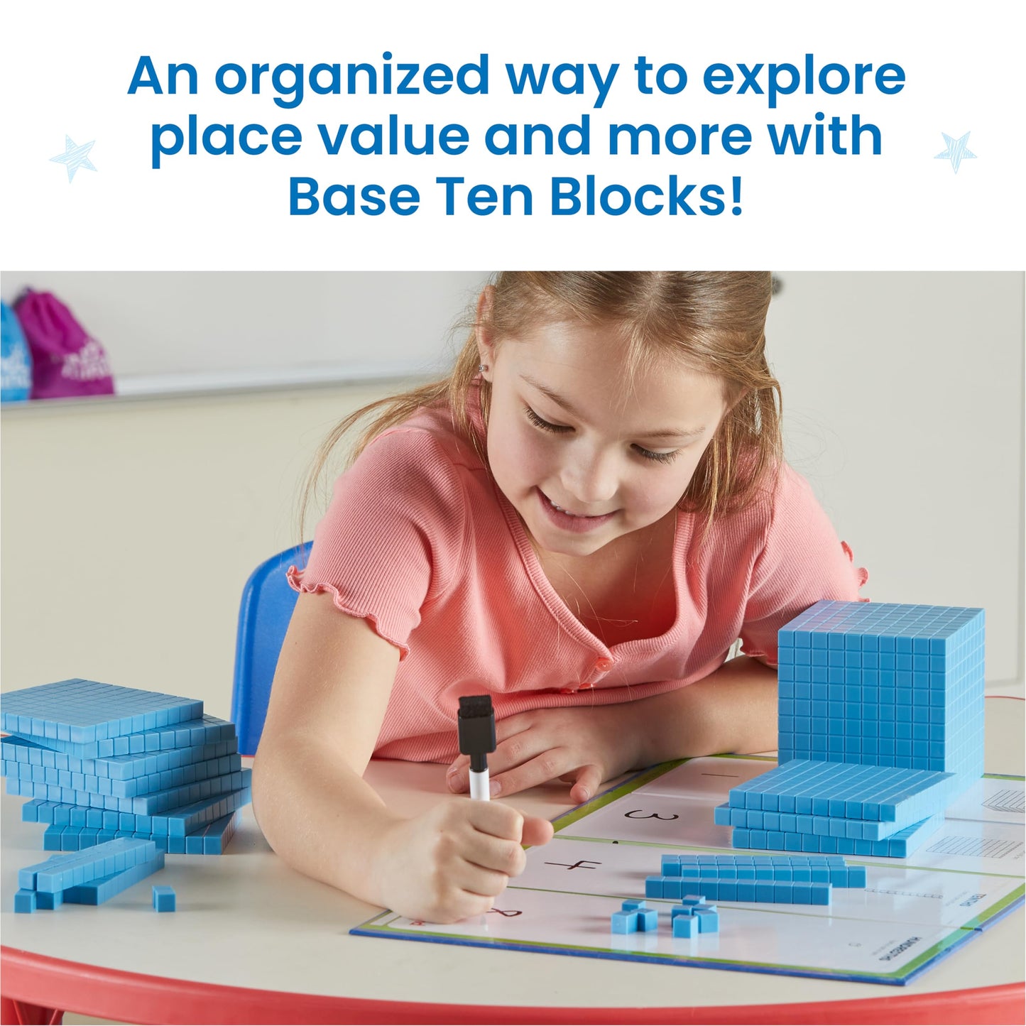 hand2mind Plastic Base Ten Blocks Activity Set, Place Value Manipulatives, Base 10 Blocks for Math, Counting Cubes, Math Manipulatives 1st Grade, Small Group Classroom Must Haves (133 Pieces)