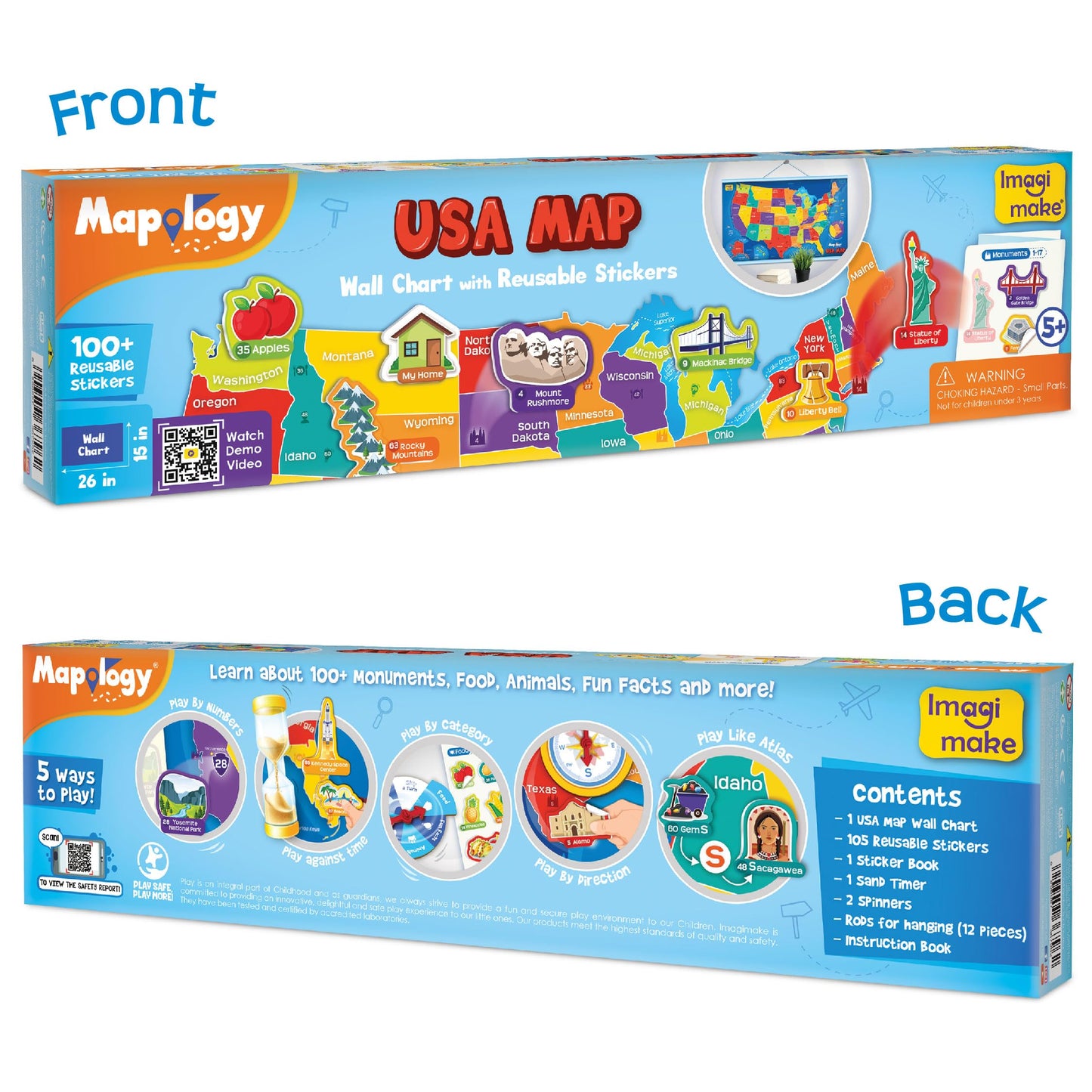 Imagimake Mapology USA Map with Reusable Stickers | 100+ Jelly Stickers | Classroom Geography Games & Learning Kids Toys Age 5-8 | Gifts for Boys & Girls Age 5,6,7,8,9,10,11,12 Years Old
