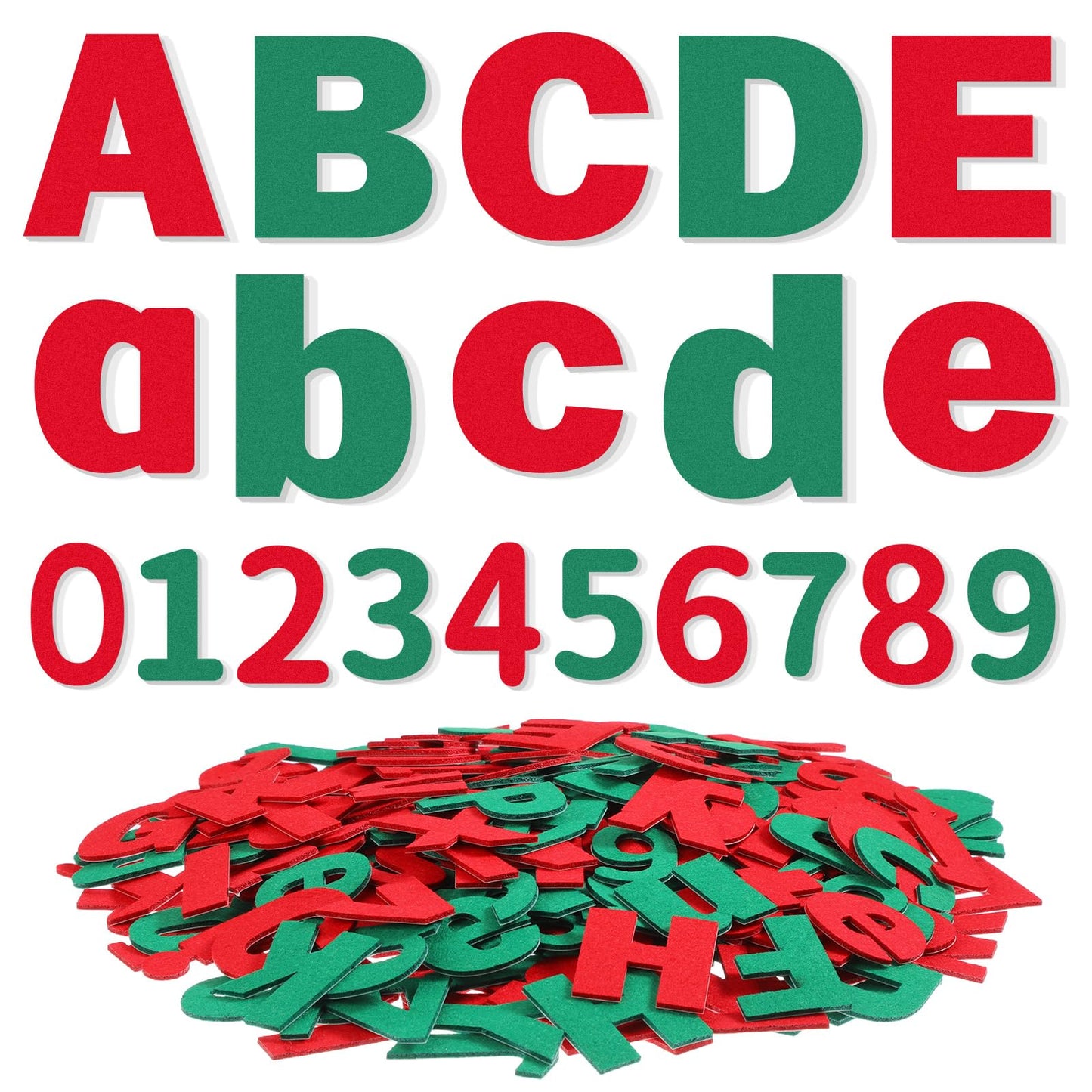Breling 310 Pieces Felt Letter Bulletin Board Letters Sticker with Number 2" Bulk Self Adhesive ABC Upper Lowercase Sticky Letter for Xmas Gift Bulletin Board Classroom(Christmas Color)