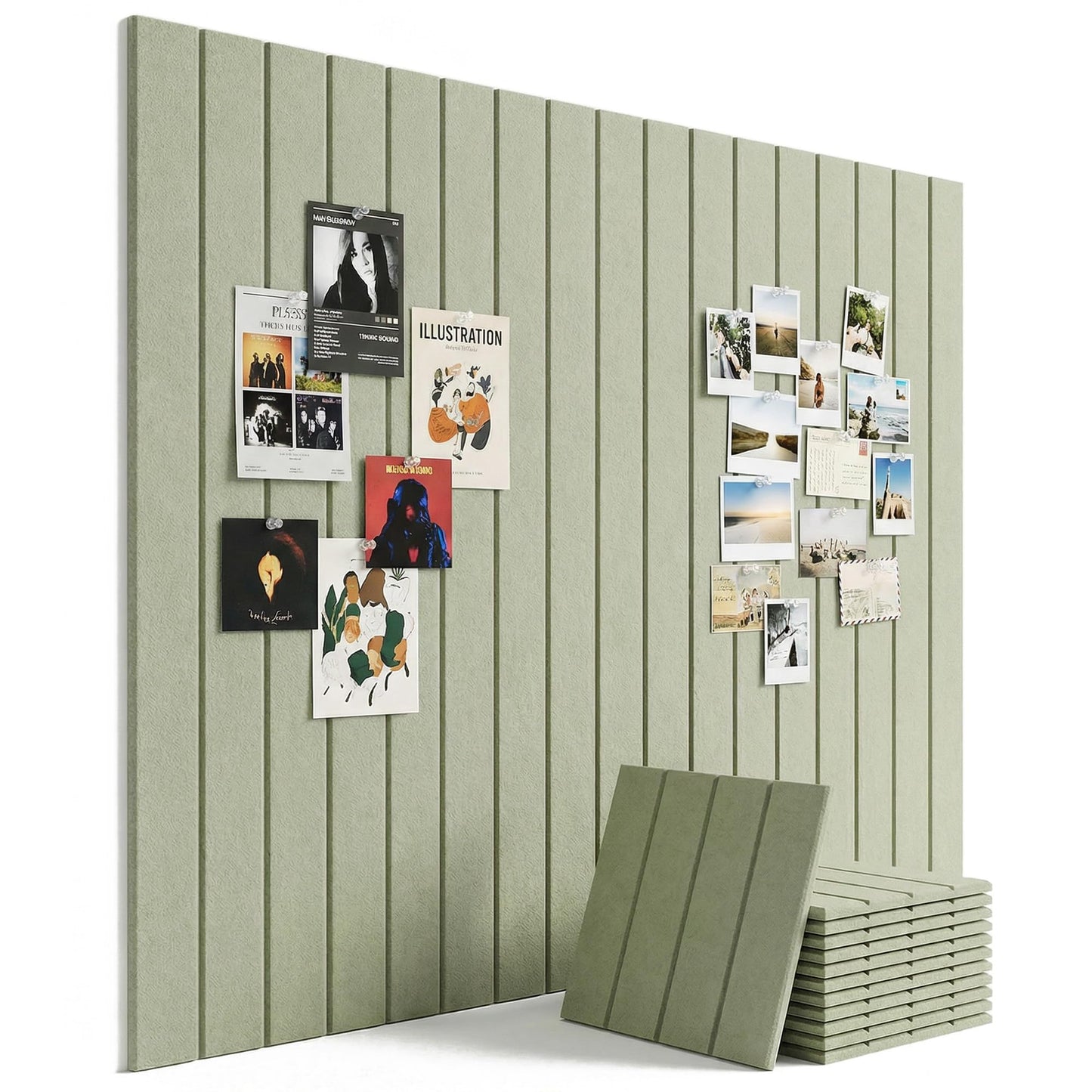 Aothia 12-Pack Felt Bulletin Board Tiles, 48x36 Modular Pin Board for Walls, 0.2" Thick Cork Board Alternative for Office & Classroom, 70 Adhesive Tabs & 40 Pushpins Included(Sage Green)