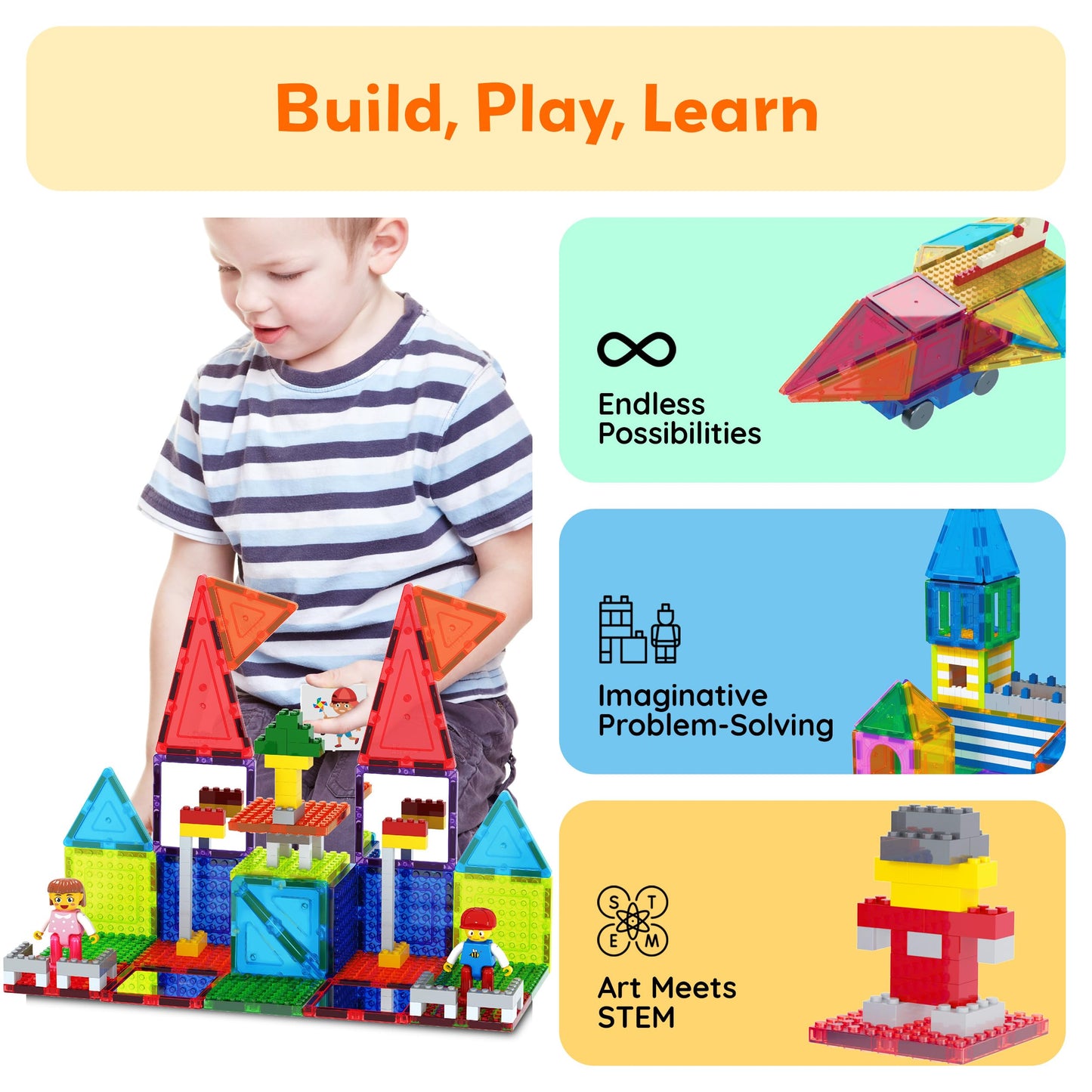 PicassoTiles Magnetic Brick Tiles STEM Creative Magnetic Tiles Building Block Set Building Brick Construction Toy Socket Spikes Toys Accessory Educational Imaginative Learning Kit Stacking Set