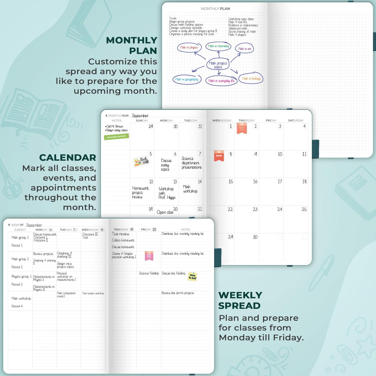 Clever Fox Teacher Planner – School Year Planner with Calendars & Lesson Plans – Teacher Plan Book for Classroom & Homeschool Organization - Undated, 7x10″, Hardcover (Aquamarine)