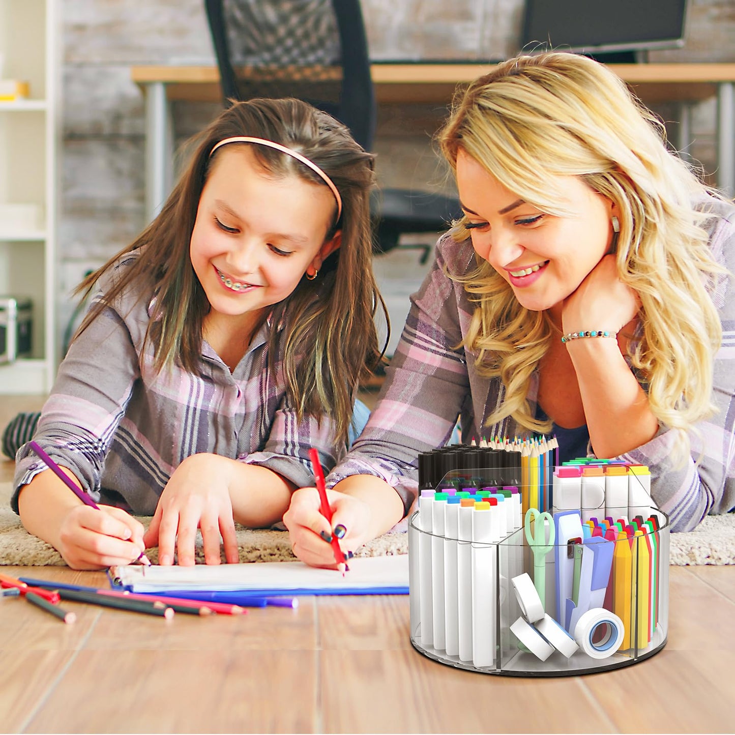 Absonic 250pcs Acrylic Pencil Holder Marker Organizer, 360-Degree Rotating Pen Holder, Crayon Organizers for Kids Pencil Organizer Caddy Art Supply Lazy Susan Organizer for Desk Home School Office