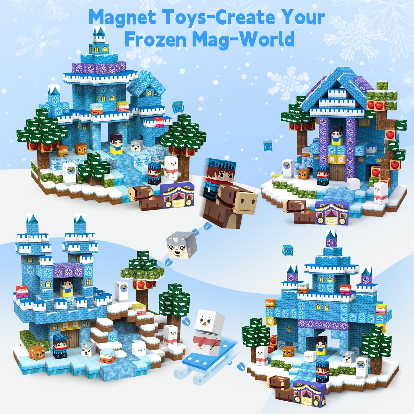 200pcs Magnetic Blocks, Magnetic Blocks for Kids Ages 4-8, Magnetic Cubes Sets for Ice Castle Build, Stacking Magnets for Kids, Birthday Gifts for Boys and Girls Age 3+ Years Old-11unique characters